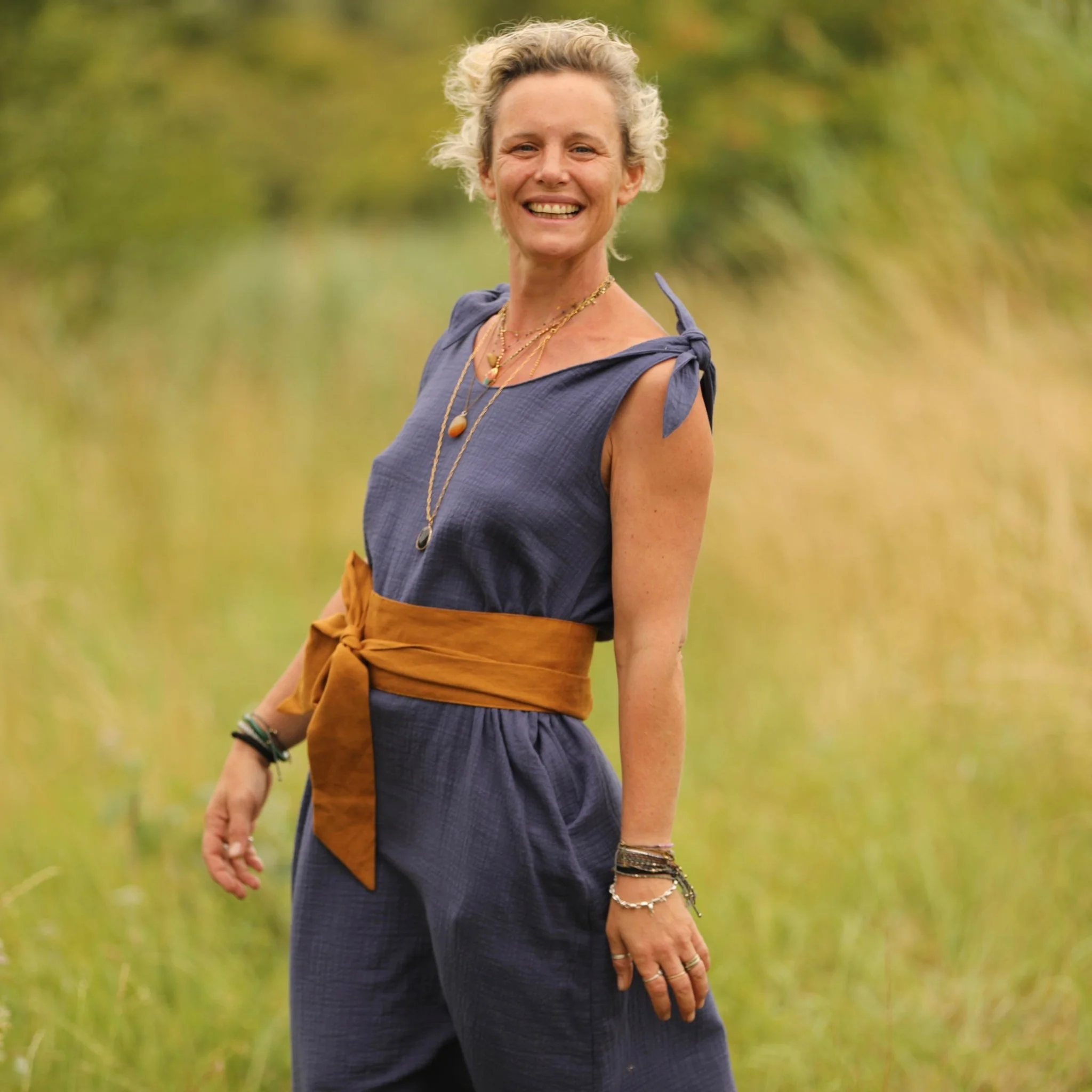 Robe Laëtitia - double gaze de coton flammé bleu - Image 3