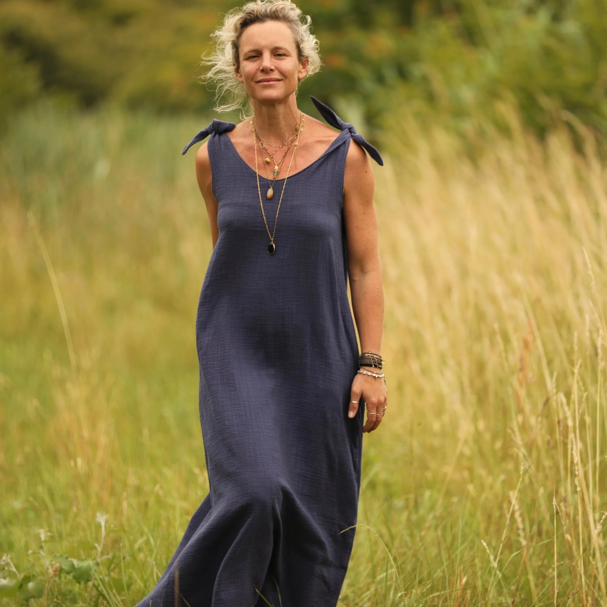 Robe Laëtitia - double gaze de coton flammé bleu - Image 4
