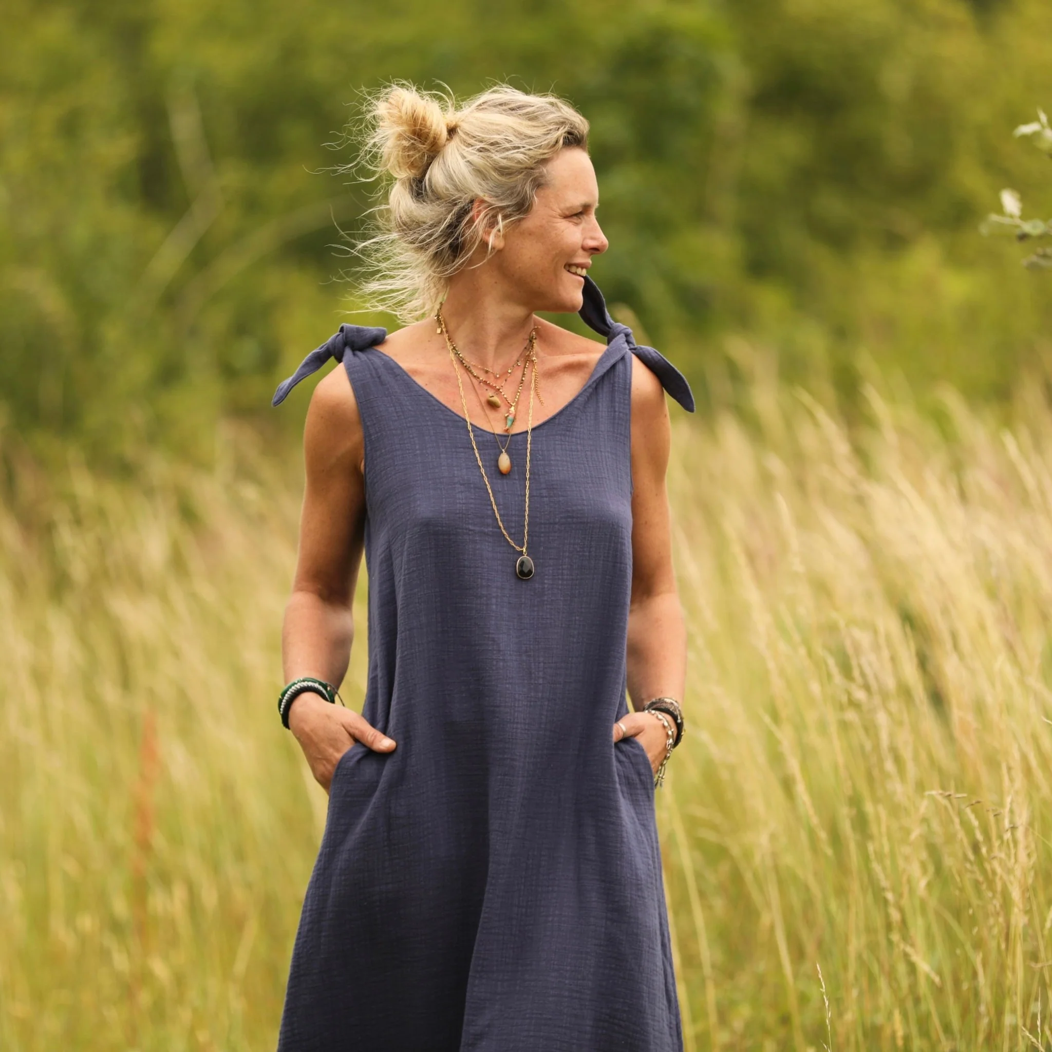 Robe Laëtitia - double gaze de coton flammé bleu - Image 6