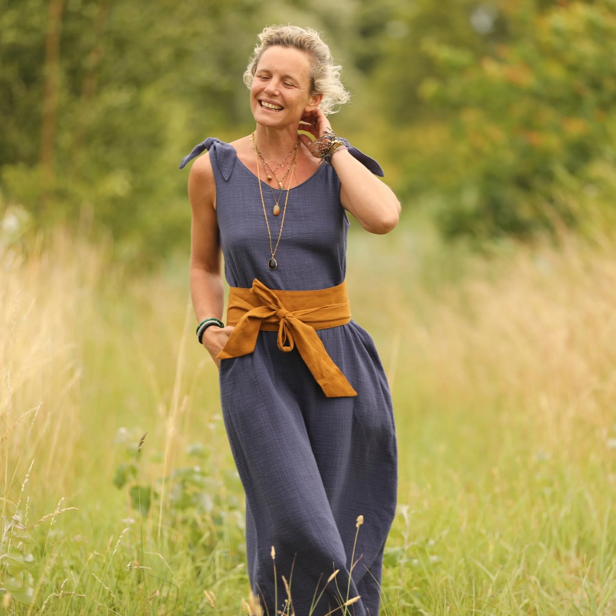 Robe Laëtitia - double gaze de coton flammé bleu - Image 7