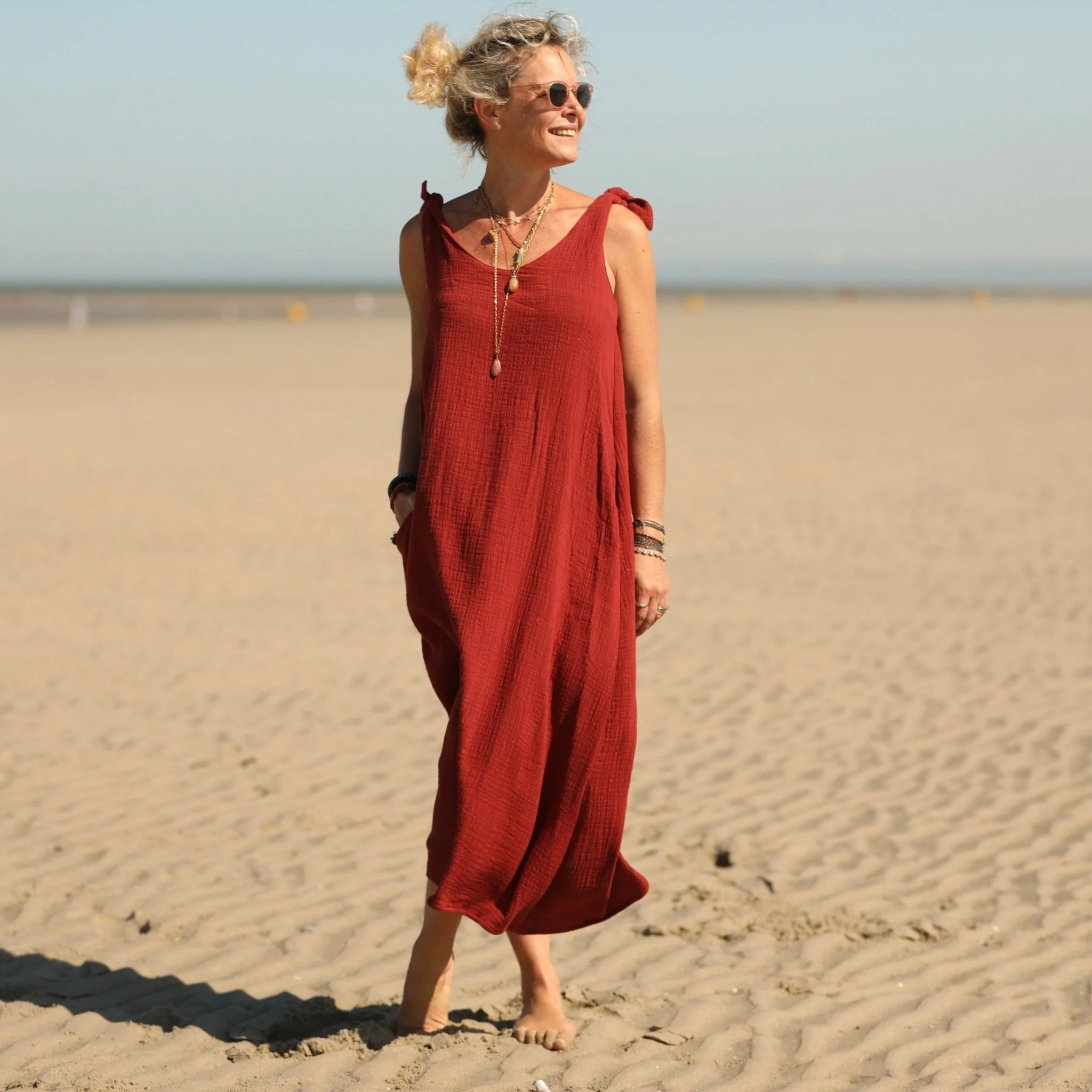 Robe Laëtitia - double gaze de coton flammée terre de Sienne