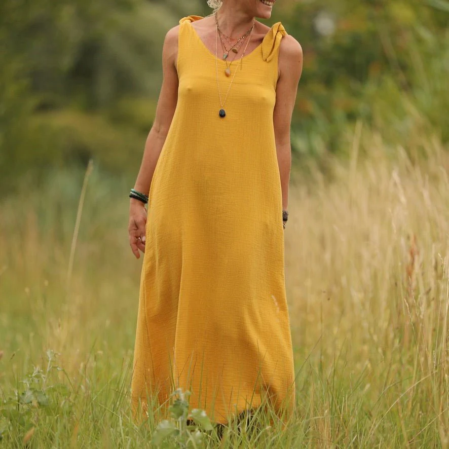 Robe Laëtitia - double gaze de coton ocre - Image 6