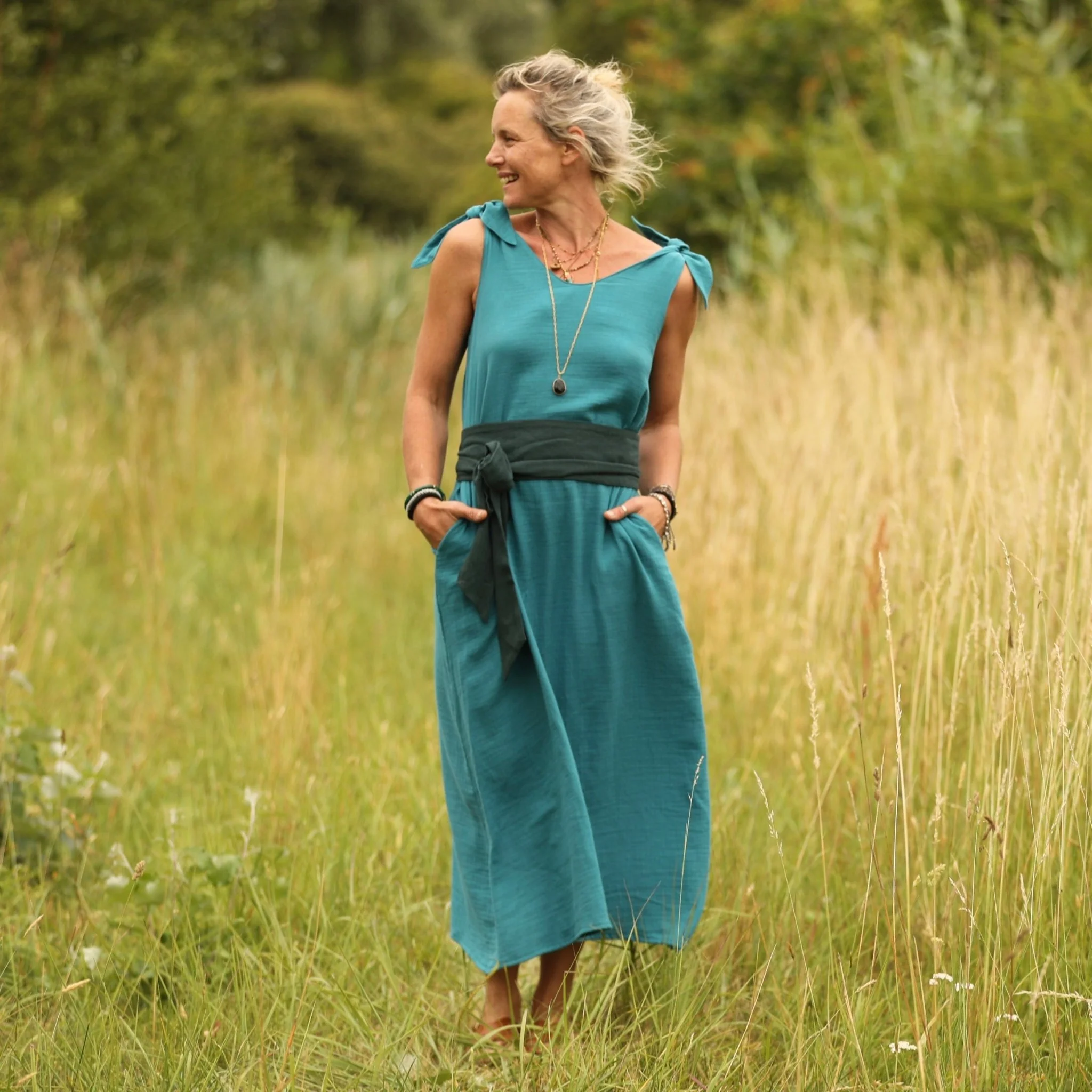 Robe Laëtitia - double gaze de coton turquoise - Image 10