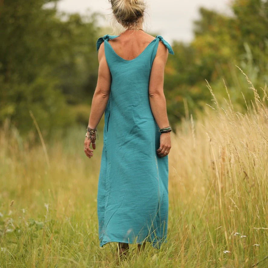 Robe Laëtitia - double gaze de coton turquoise - Image 3