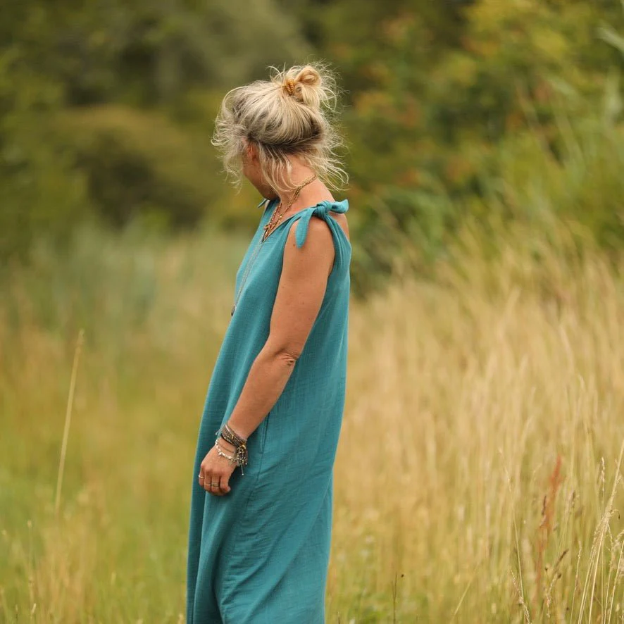 Robe Laëtitia - double gaze de coton turquoise - Image 4