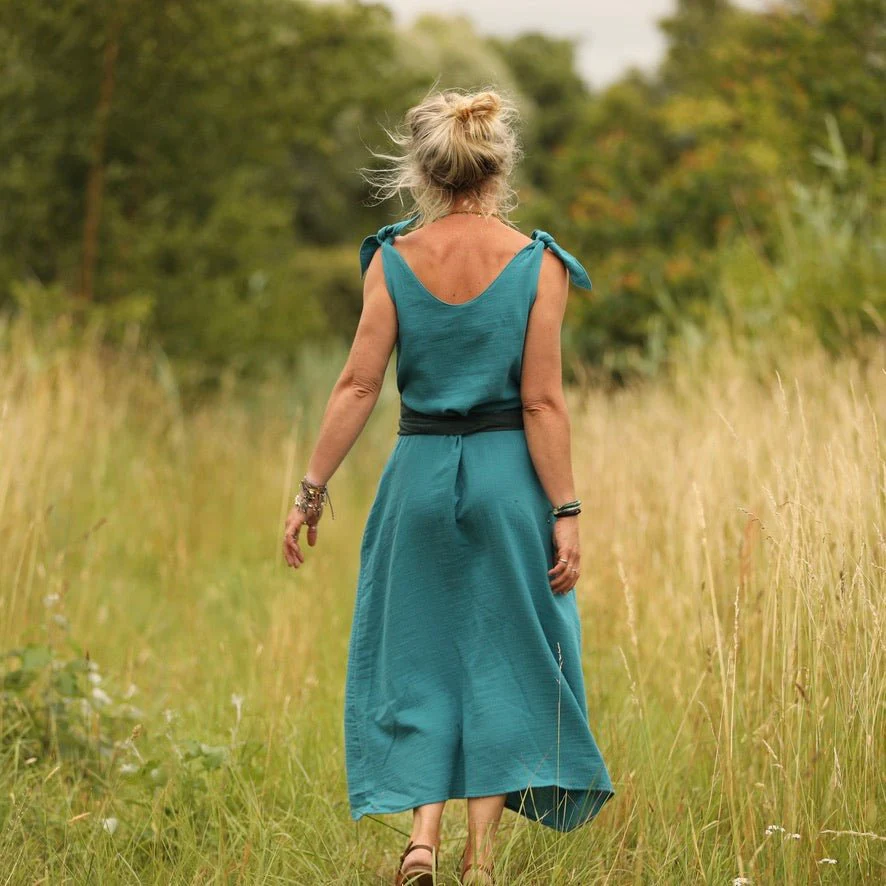 Robe Laëtitia - double gaze de coton turquoise - Image 5