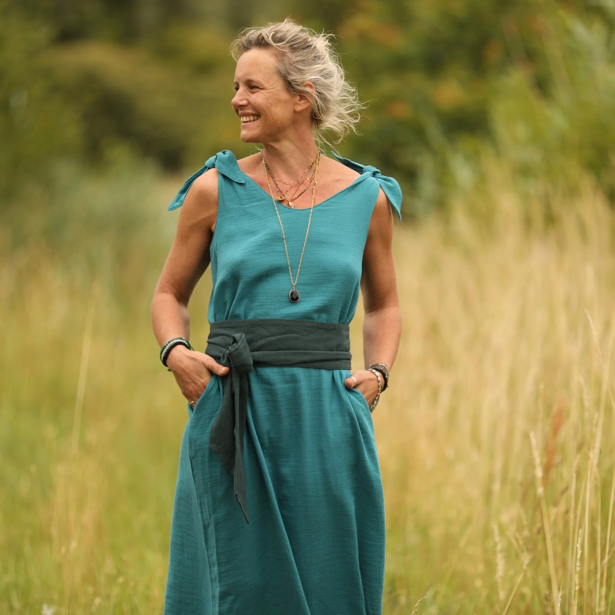 Robe Laëtitia - double gaze de coton turquoise - Image 6