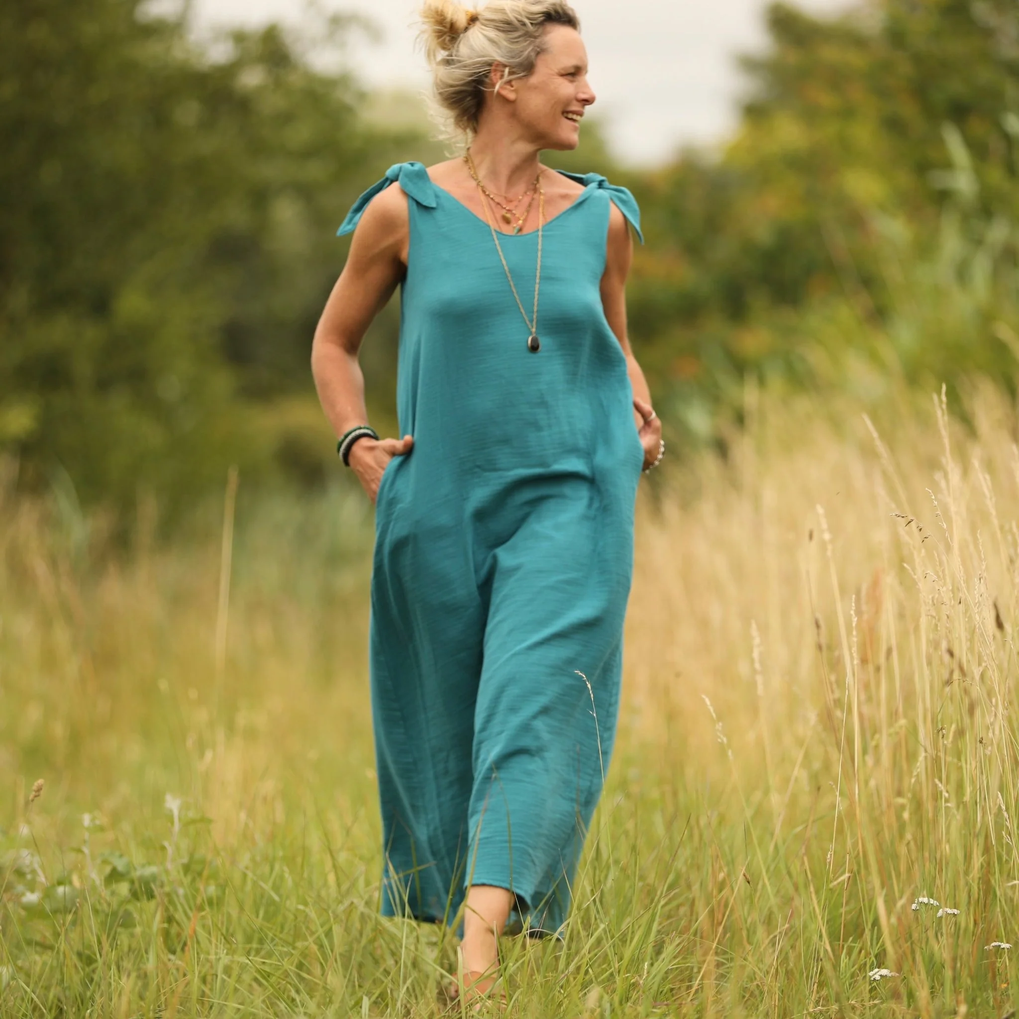 Robe Laëtitia - double gaze de coton turquoise - Image 7