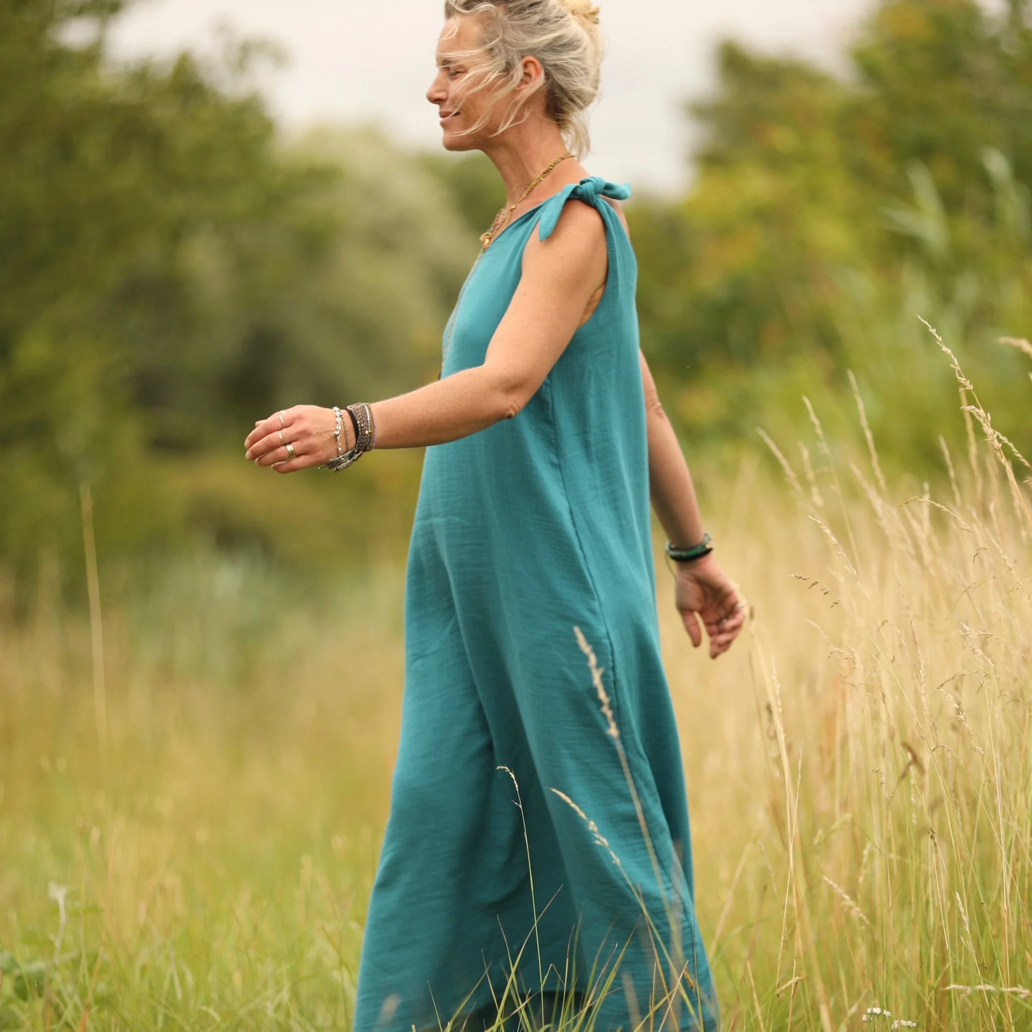 Robe Laëtitia - double gaze de coton turquoise - Image 8