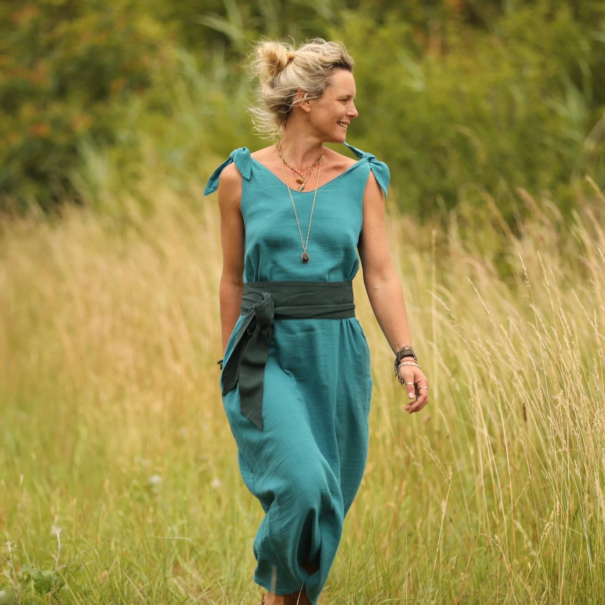 Robe Laëtitia - double gaze de coton turquoise - Image 9