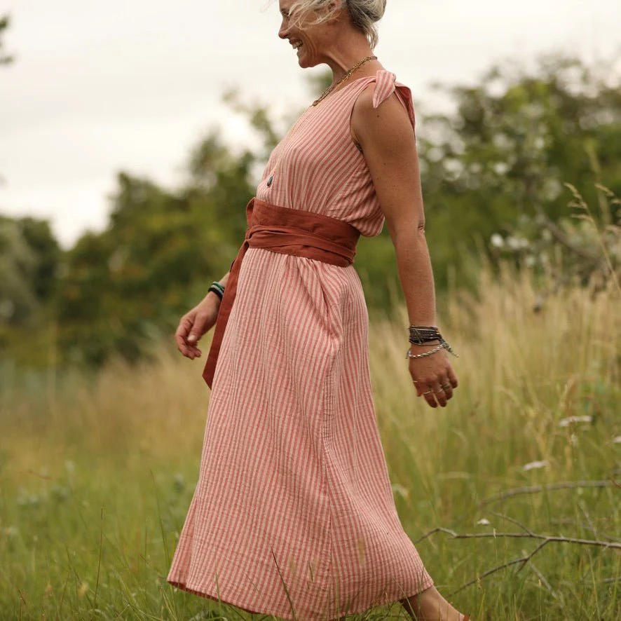 Robe Laëtitia - double gaze de coton rayée rose/terracotta - Image 3