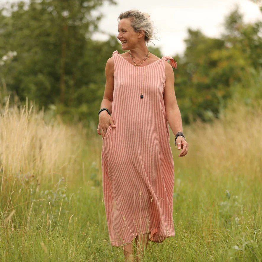 Robe Laëtitia - double gaze de coton rayée rose/terracotta - Image 4
