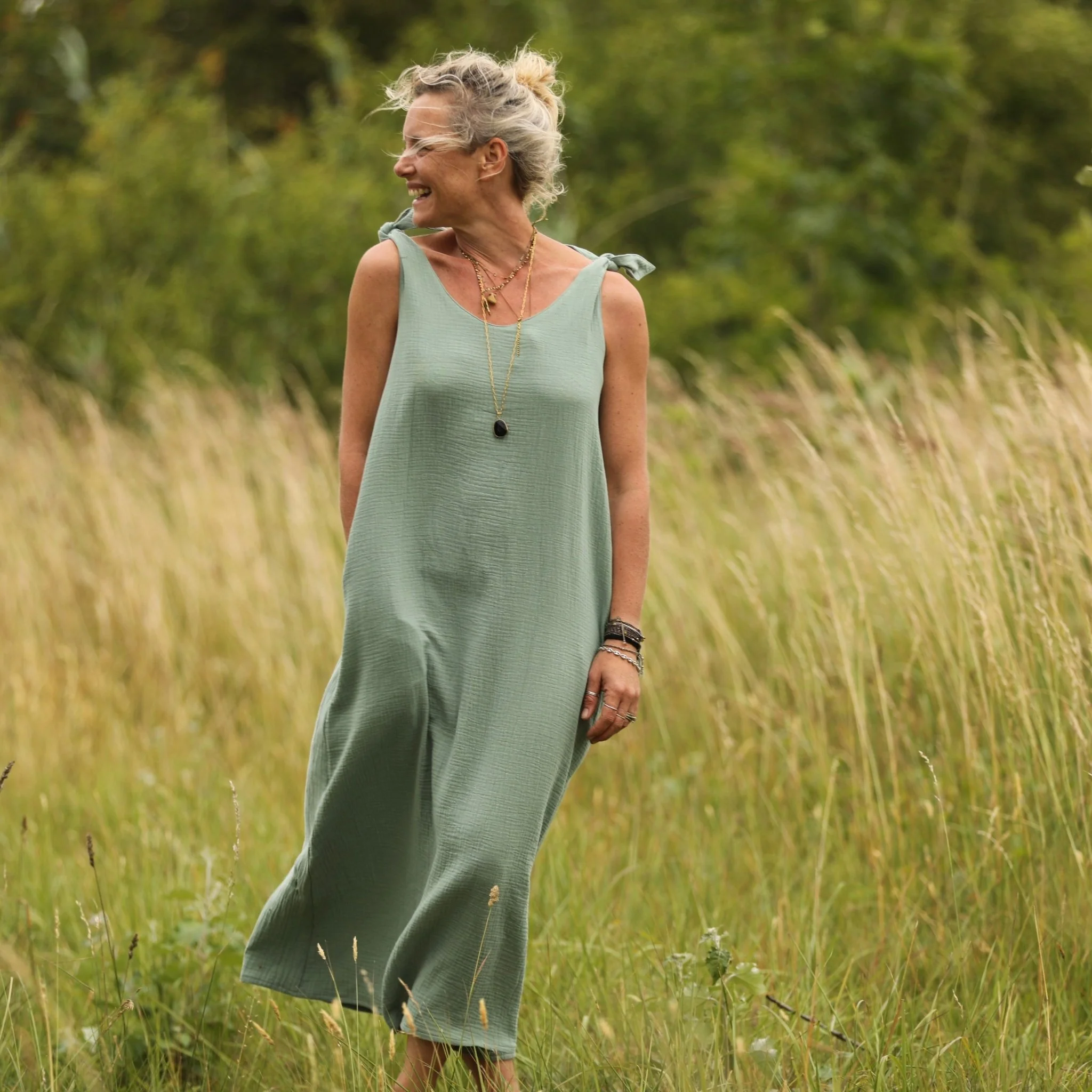 Robe Laëtitia - double gaze de coton vert aqua