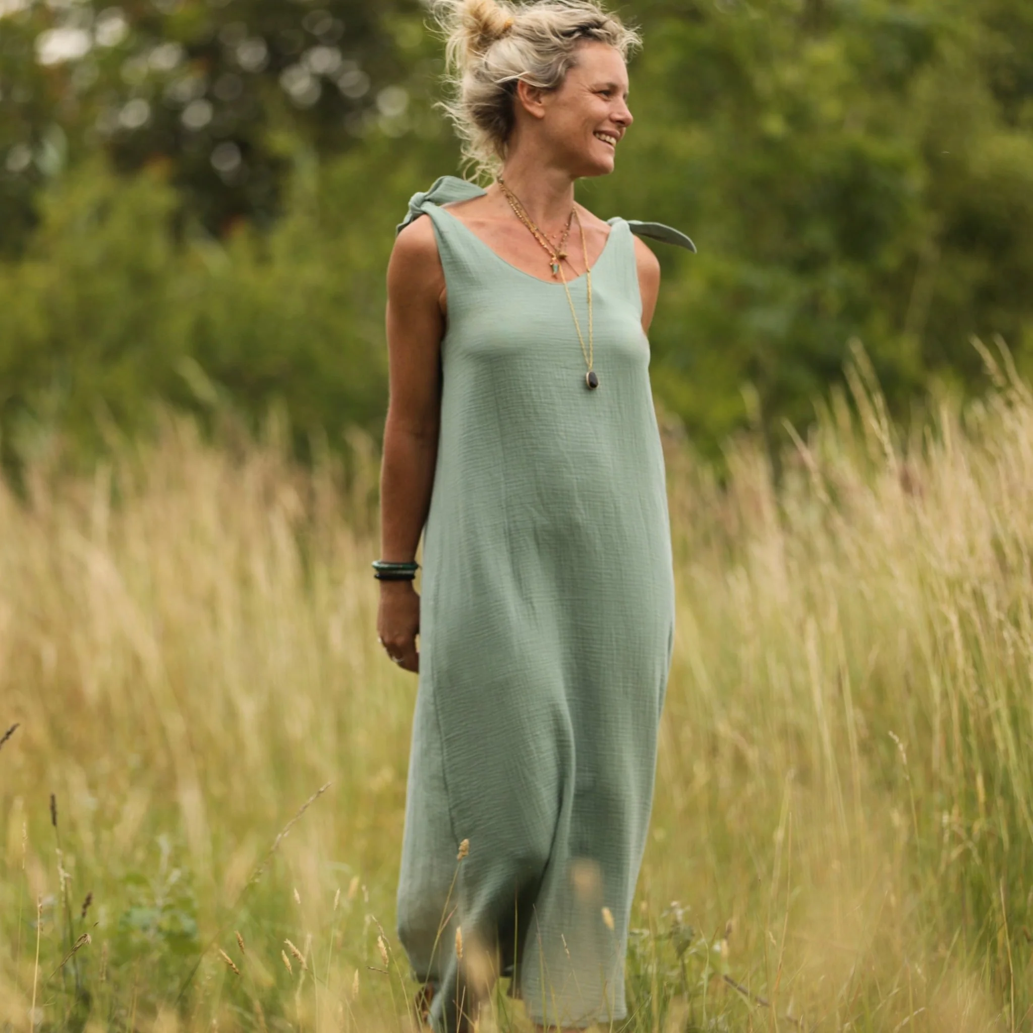 Robe Laëtitia - double gaze de coton vert aqua - Image 4