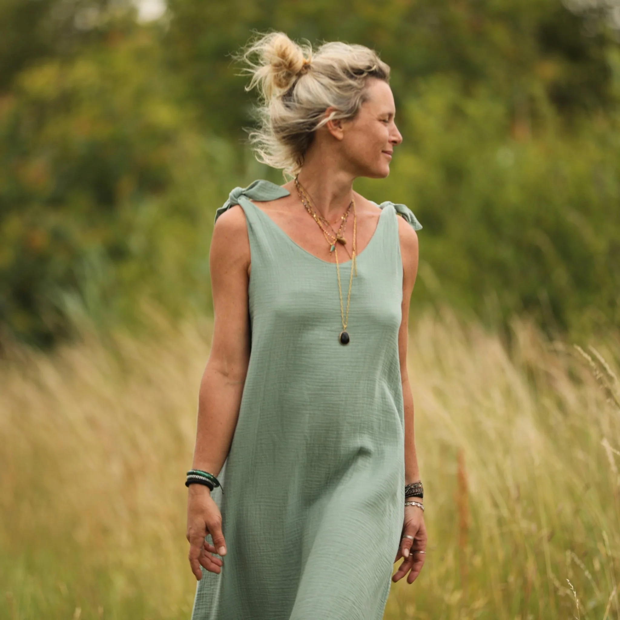 Robe Laëtitia - double gaze de coton vert aqua - Image 8