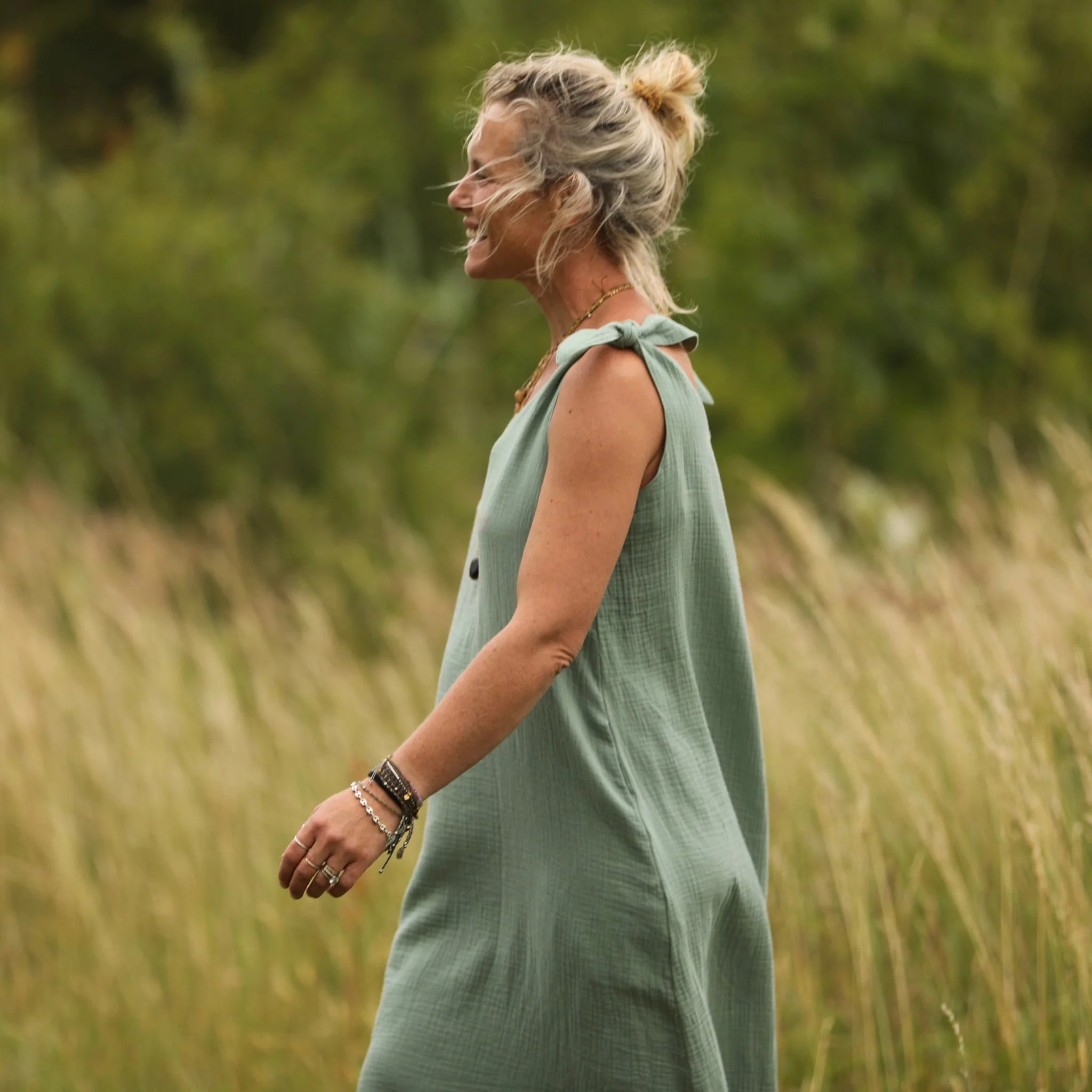 Robe Laëtitia - double gaze de coton vert aqua - Image 9