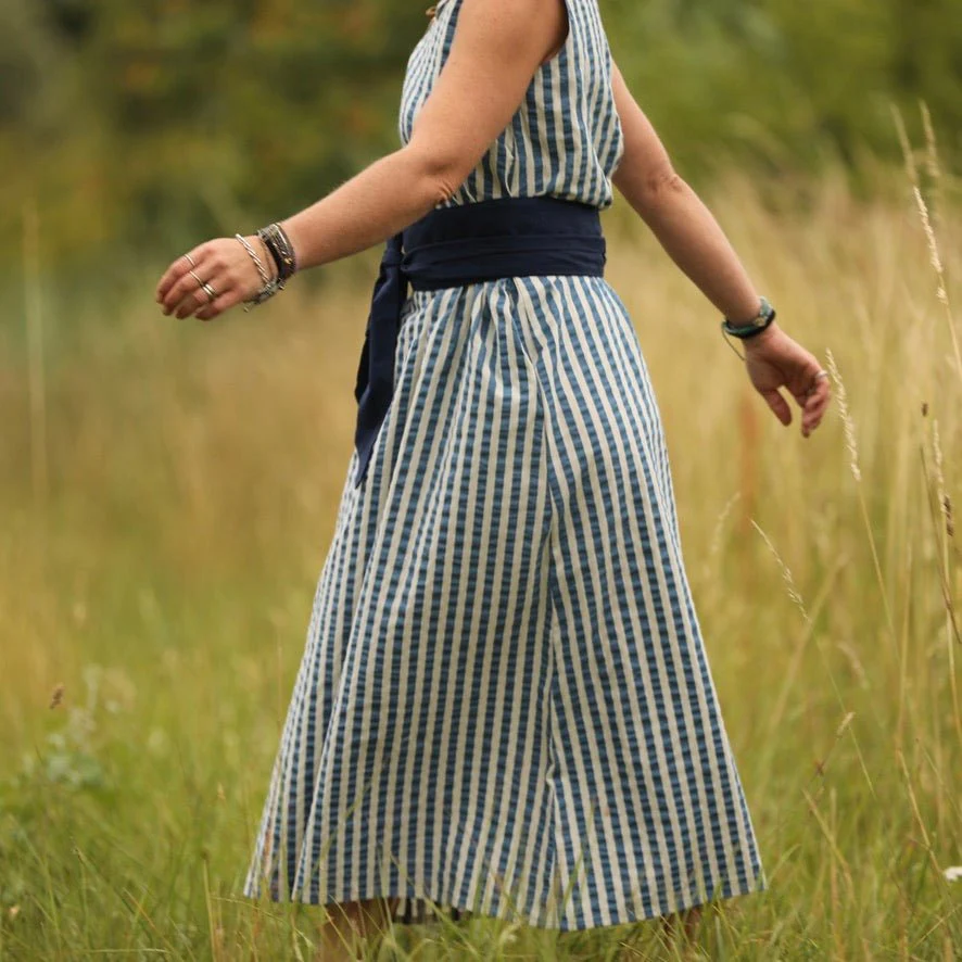 Robe Laëtitia - seersucker de coton de coton large rayure bleue - Image 7