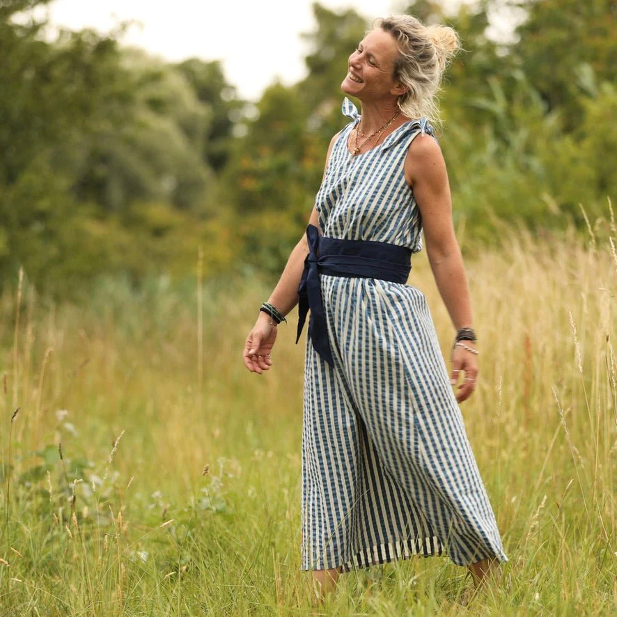 Robe Laëtitia - seersucker de coton de coton large rayure bleue - Image 8