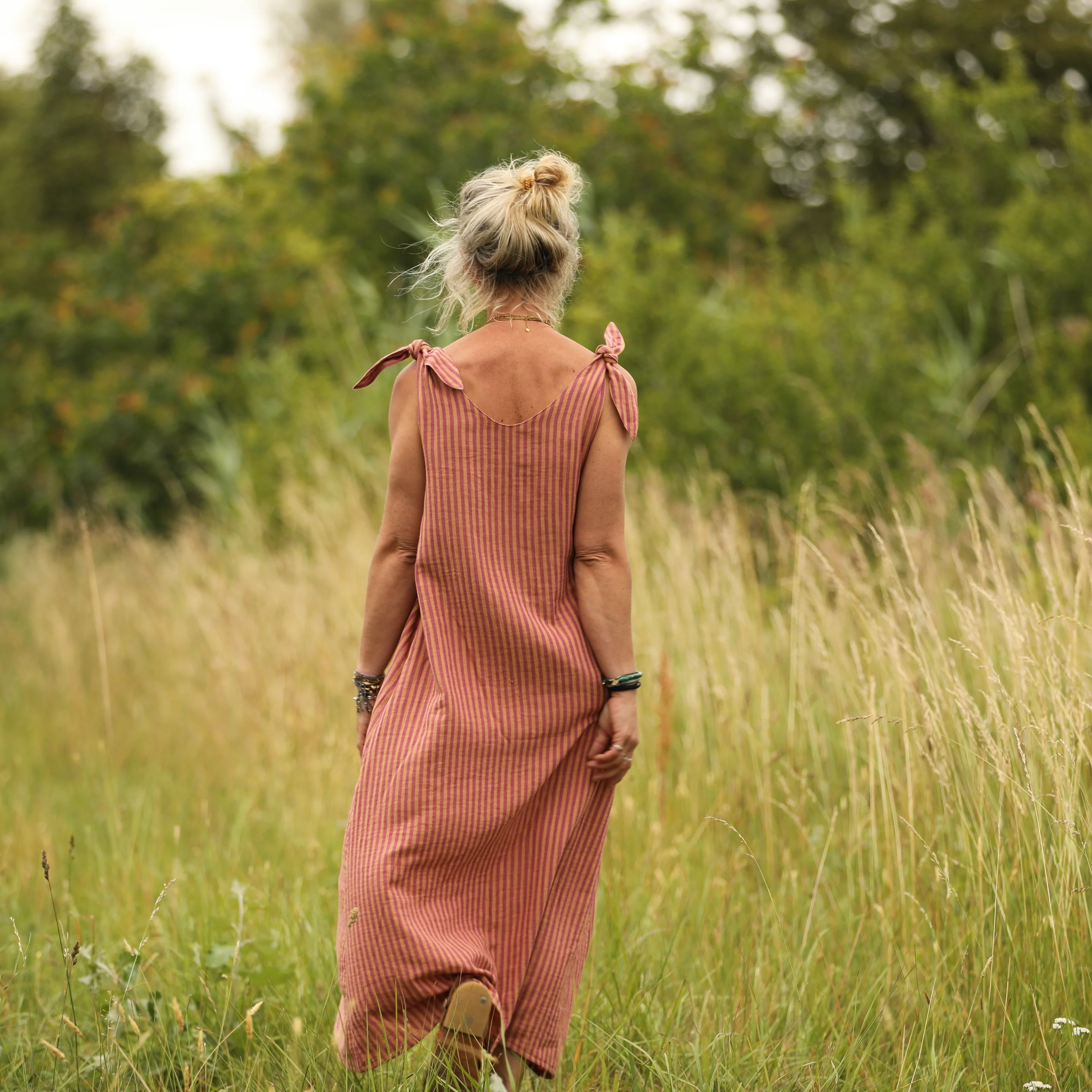 Robe Laëtitia - double gaze de coton rayée terracotta/orange - Image 3