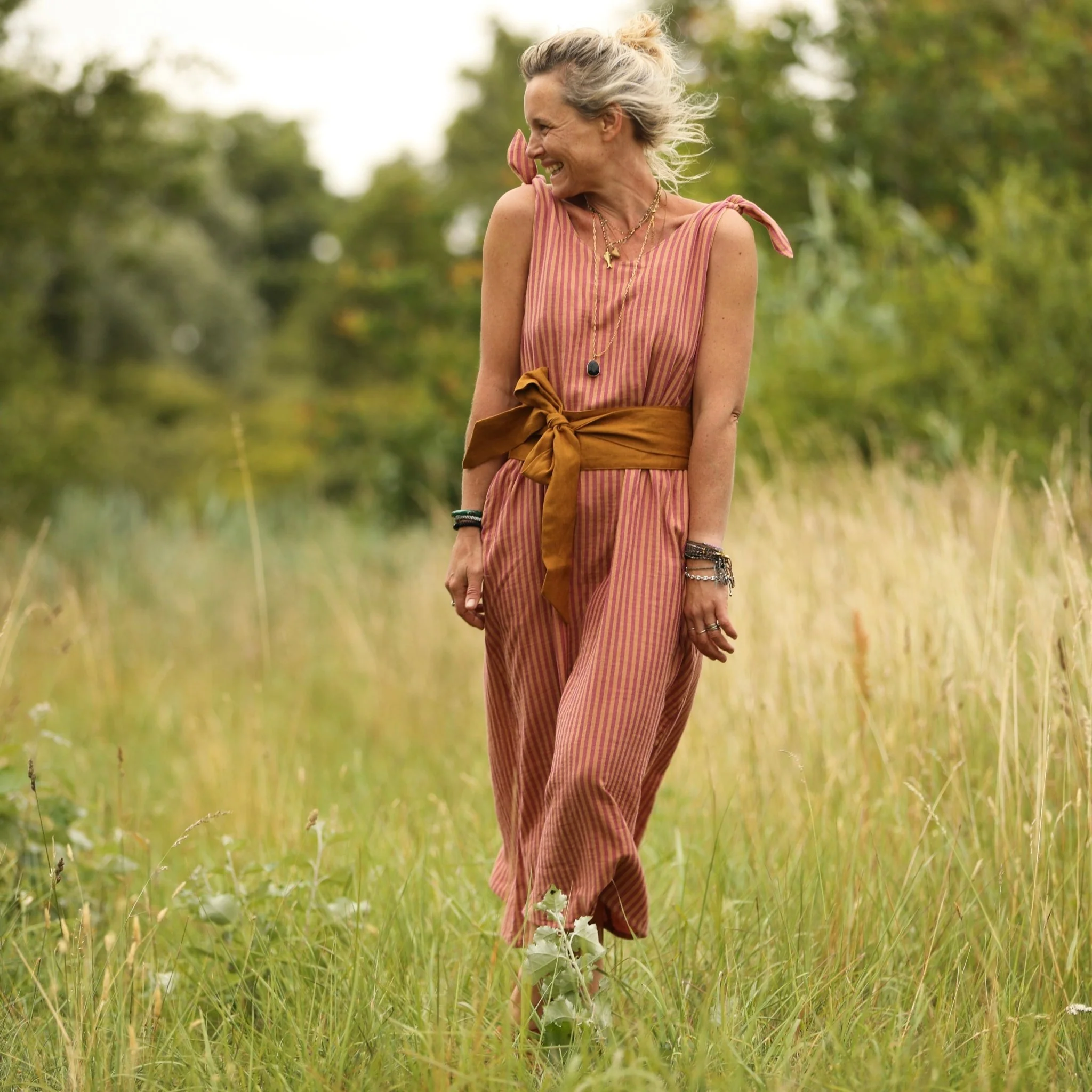 Robe Laëtitia - double gaze de coton rayée terracotta/orange - Image 9