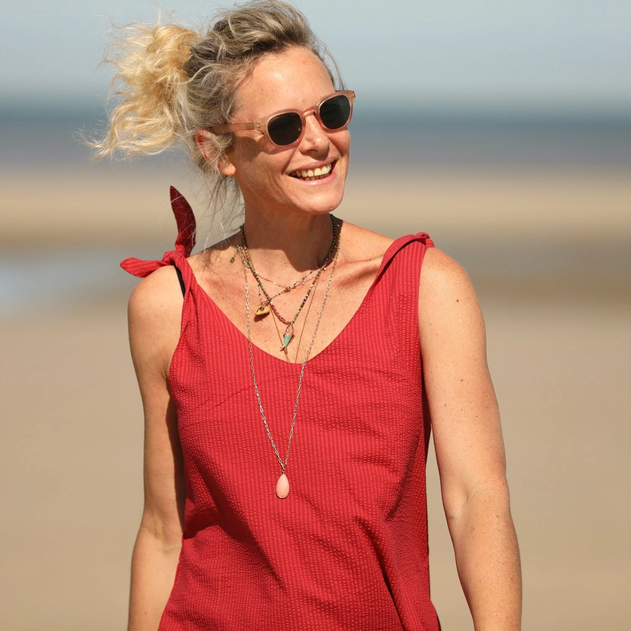 Robe Laëtitia - Seersucker de coton grenat - Image 5