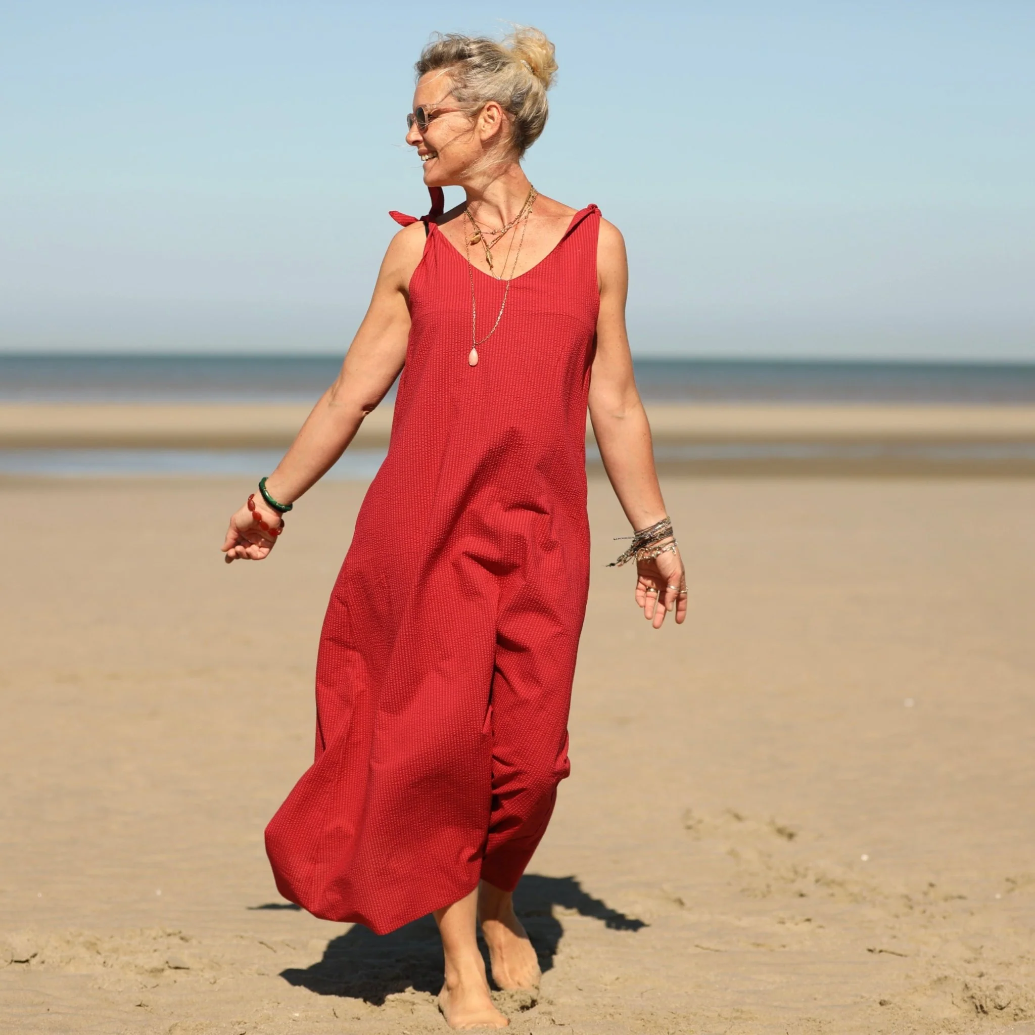 Robe Laëtitia - Seersucker de coton grenat - Image 6