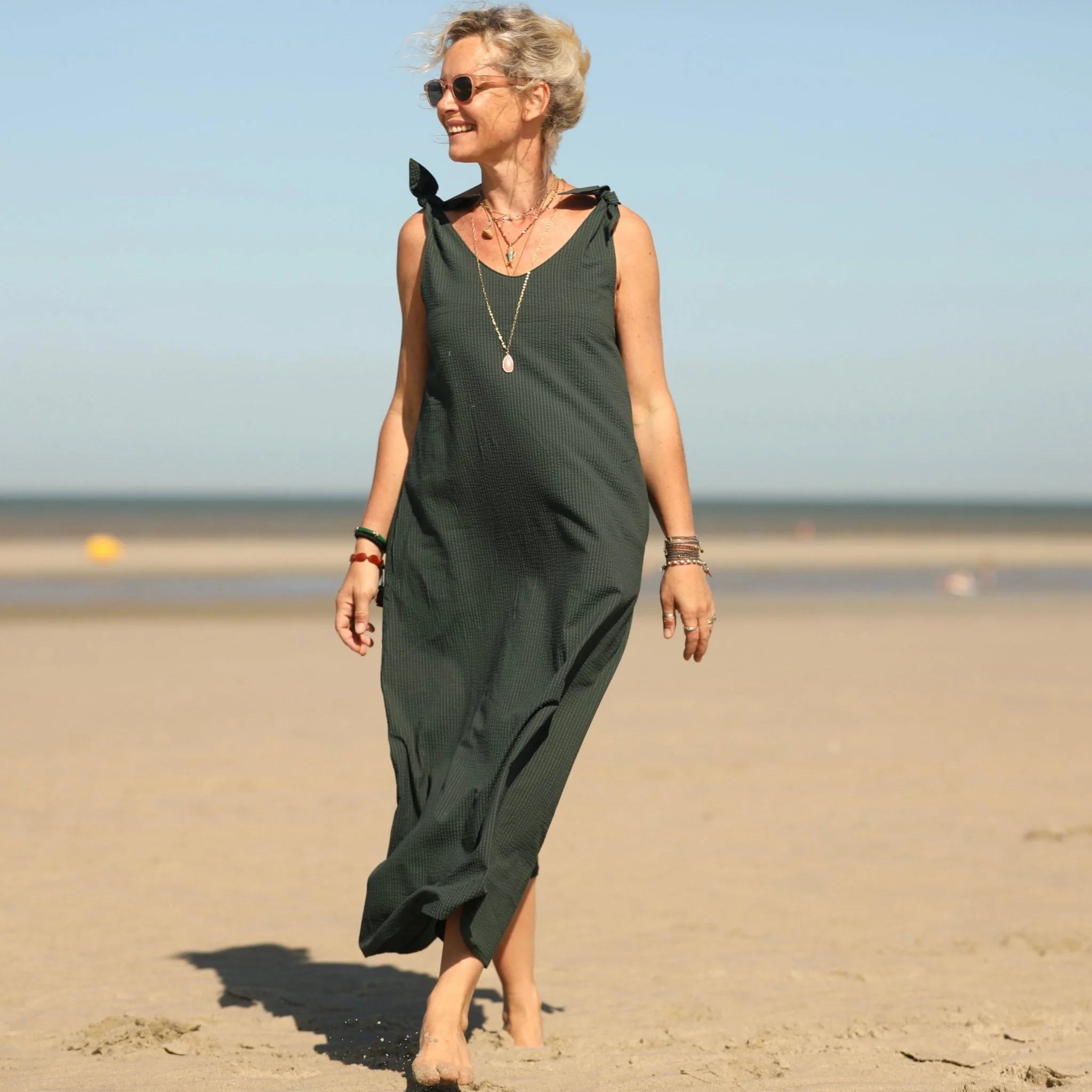 Robe Laëtitia - Seersucker de coton vert anglais - Image 8