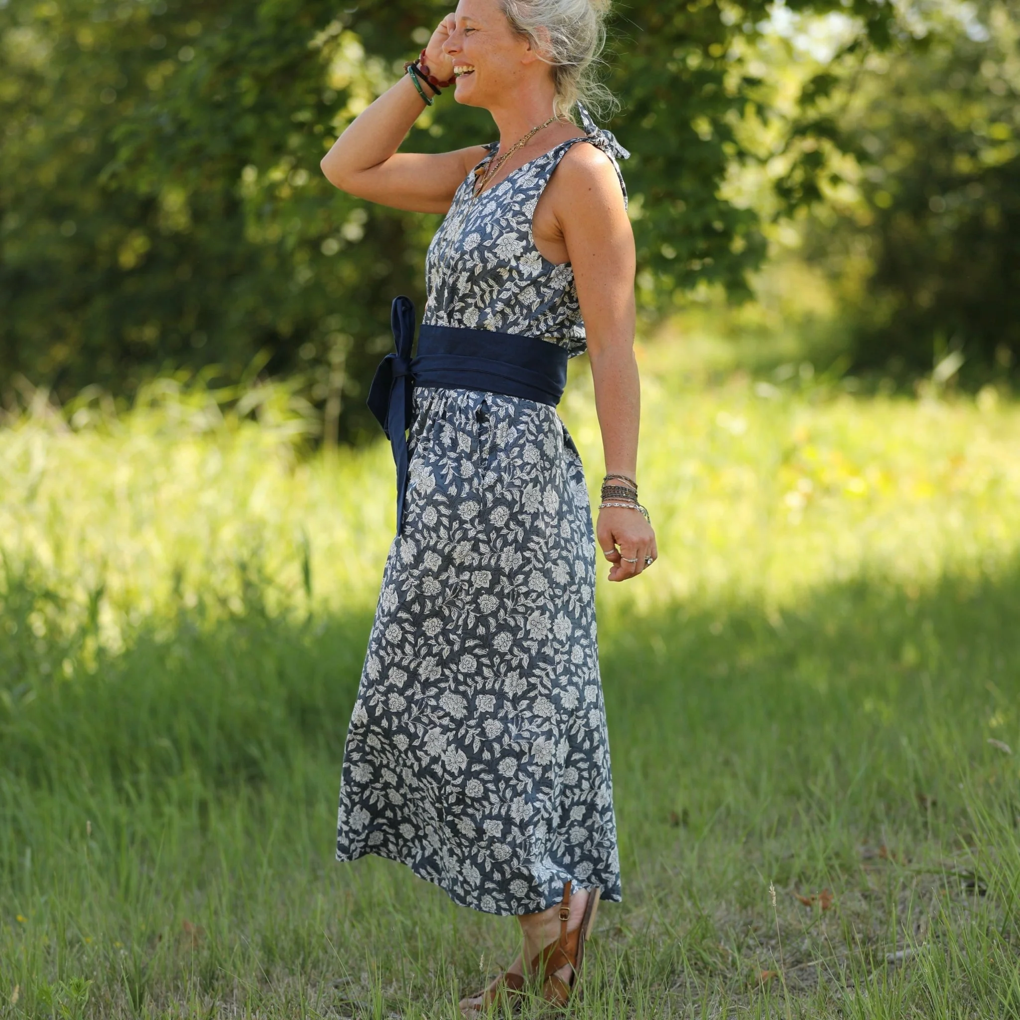 Robe Laëtitia - voile de coton fleuri ardoise - Image 6