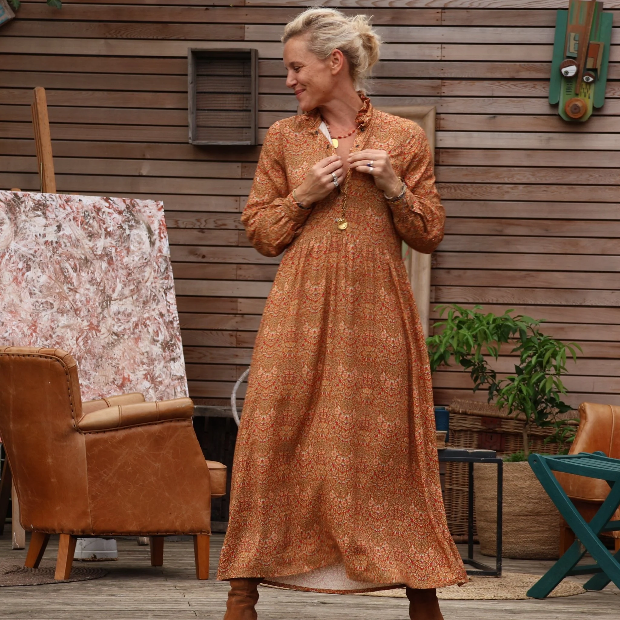 Robe Pomme -  Viscose fleurs de Sintra - Image 6