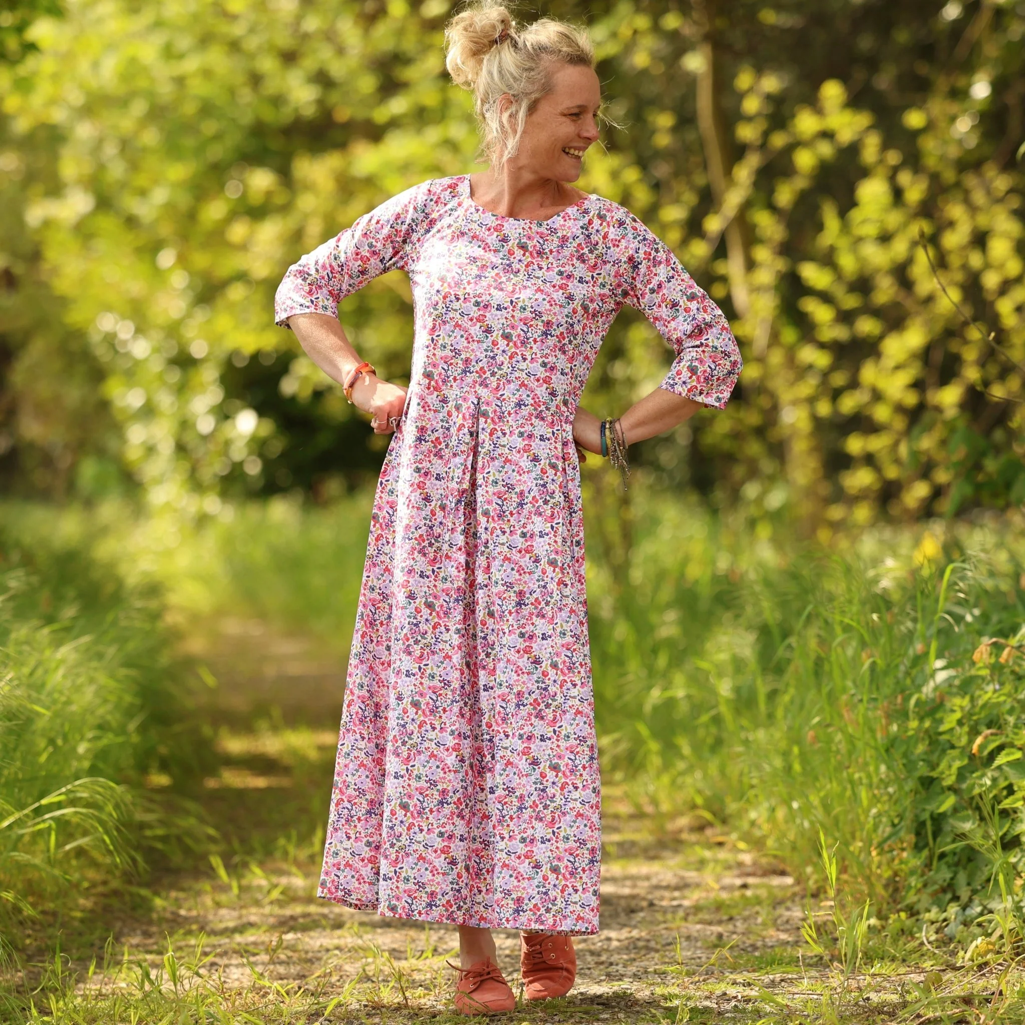 Robe Louisa manches 3/4 – Coton floral impressionniste - Image 4