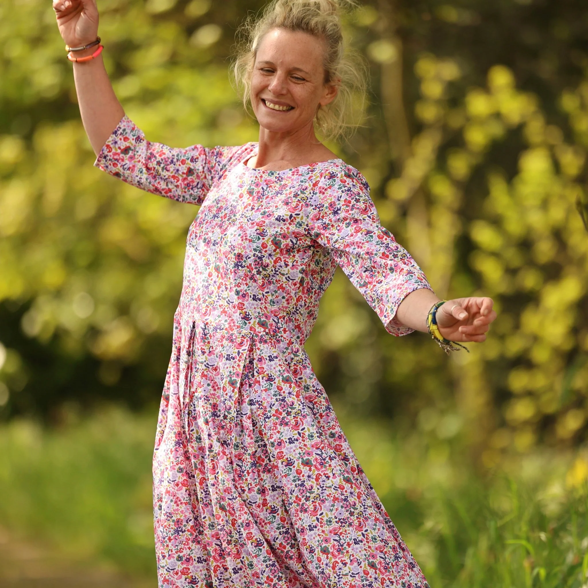 Robe Louisa manches 3/4 – Coton floral impressionniste - Image 6