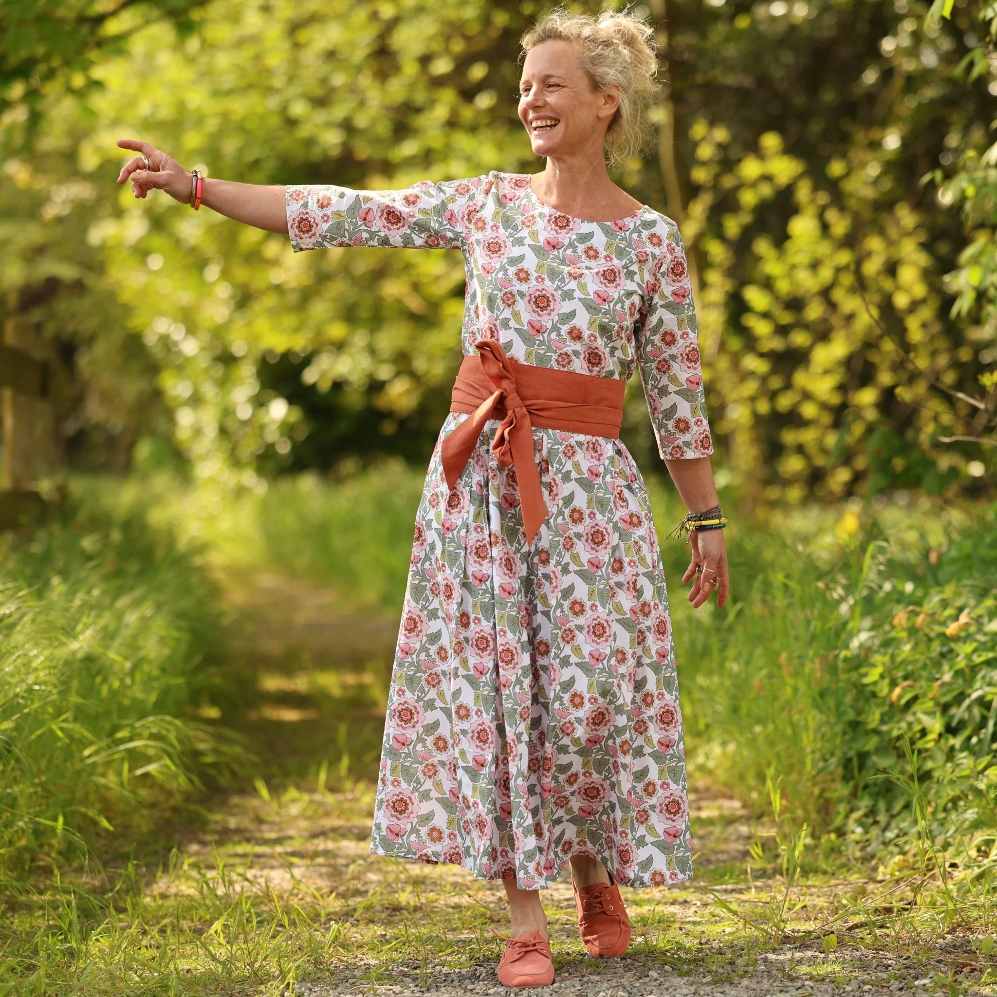 Robe Louisa manches 3/4 – Coton roseraie sauvage - Image 15