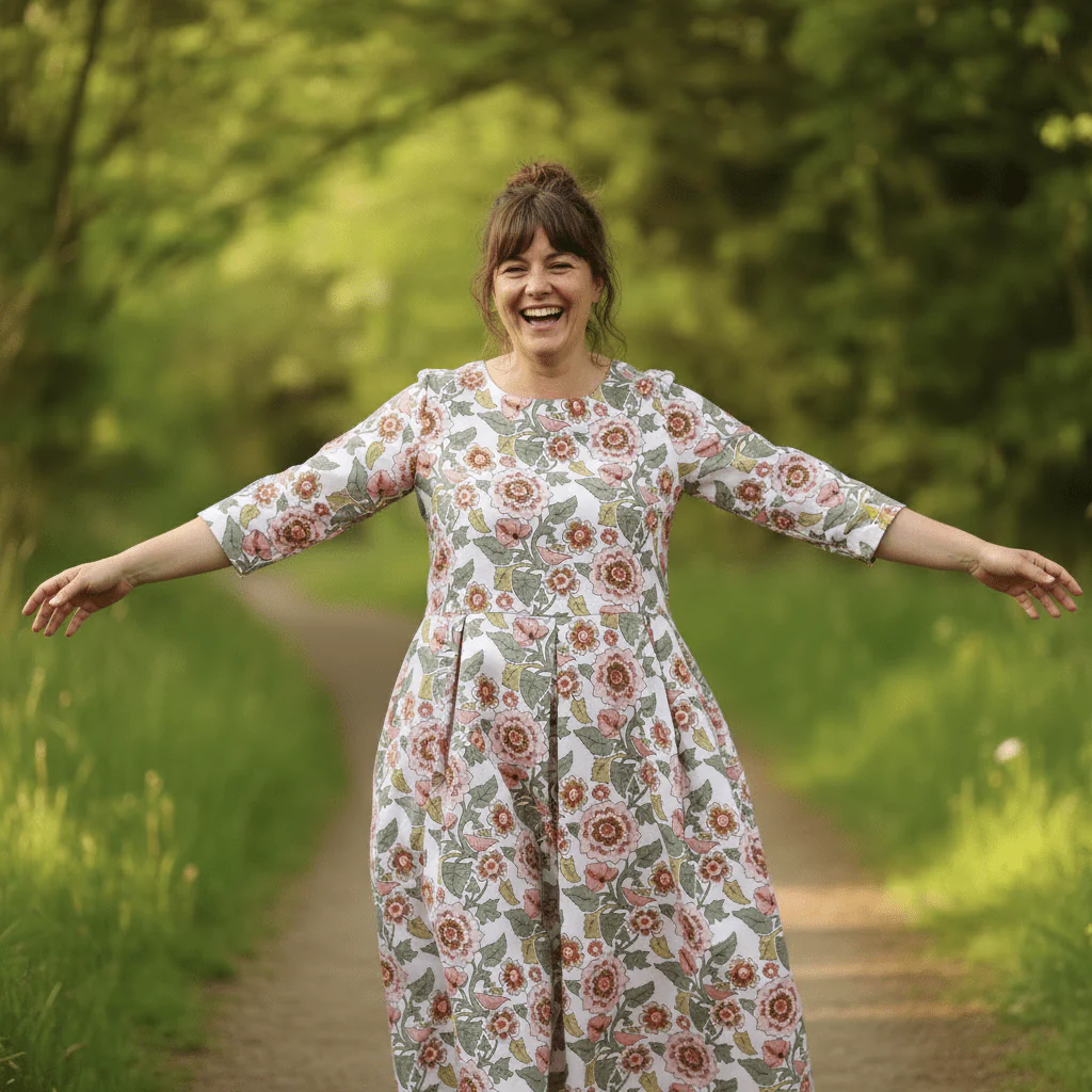Robe Louisa manches 3/4 – Coton roseraie sauvage - Image 8