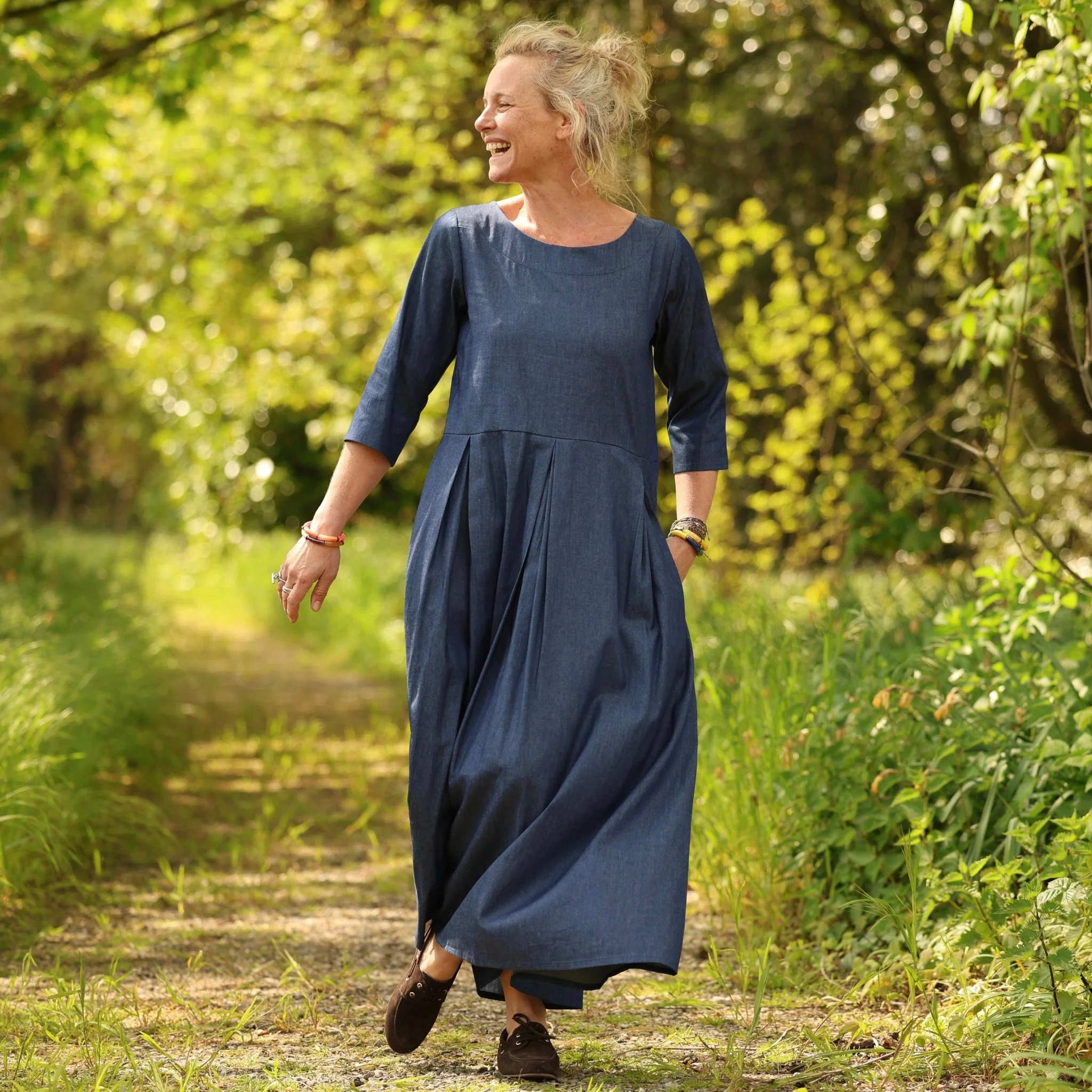 Robe Louisa manches 3/4 – Jean de coton bleu