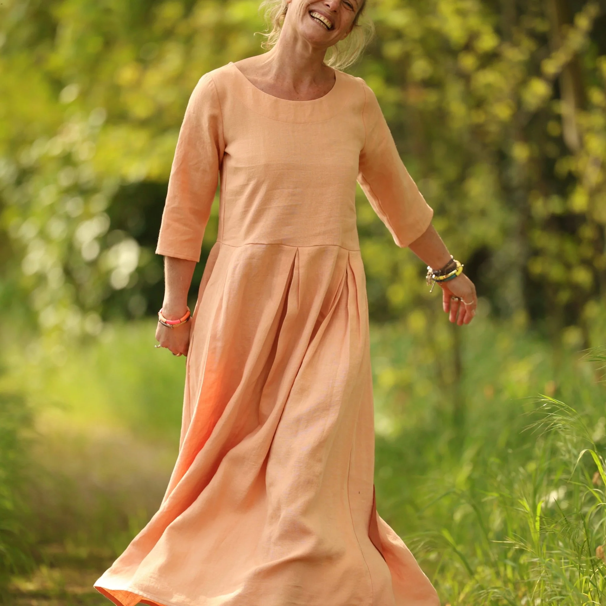 Robe Louisa manches 3/4 – Lin abricot