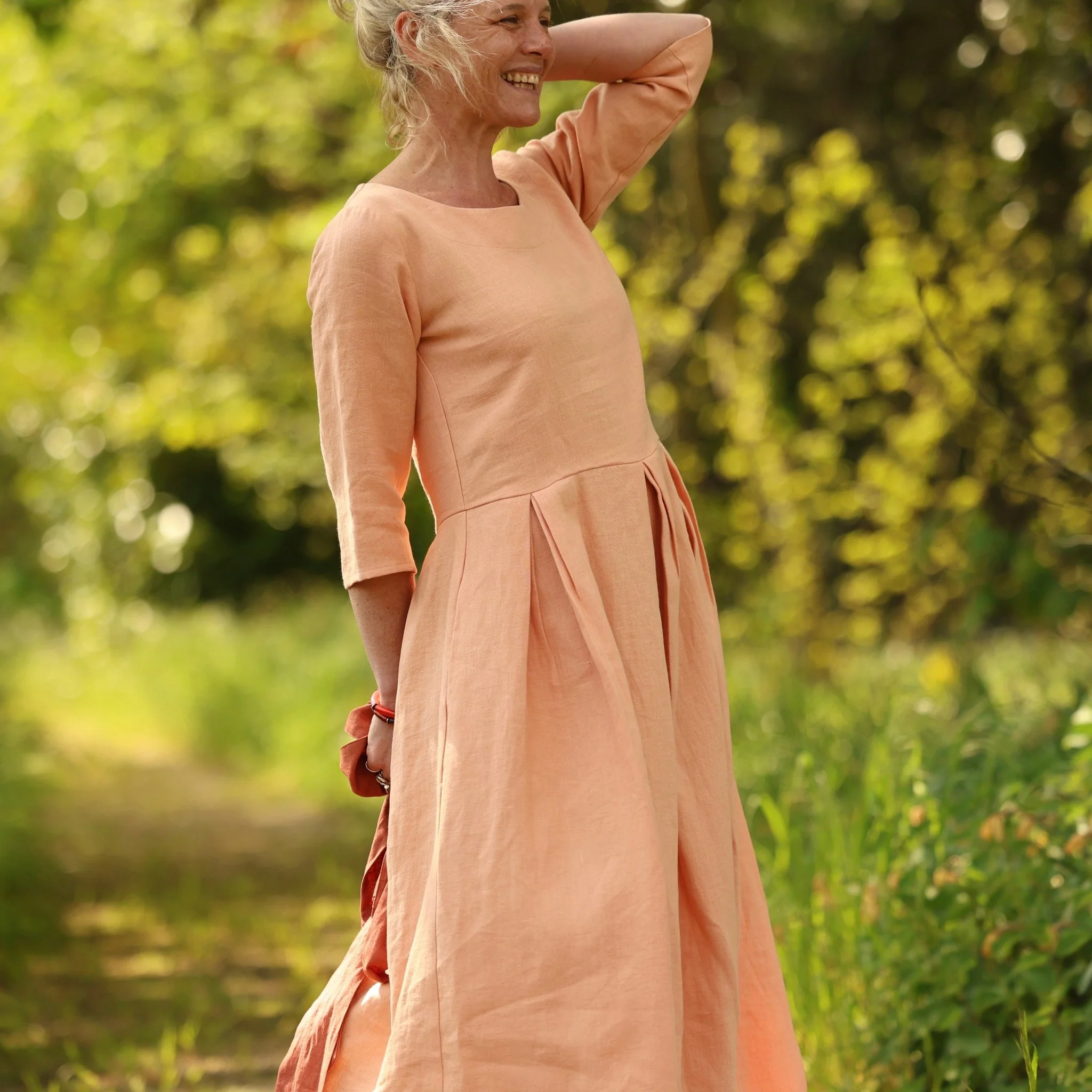Robe Louisa manches 3/4 – Lin abricot - Image 10