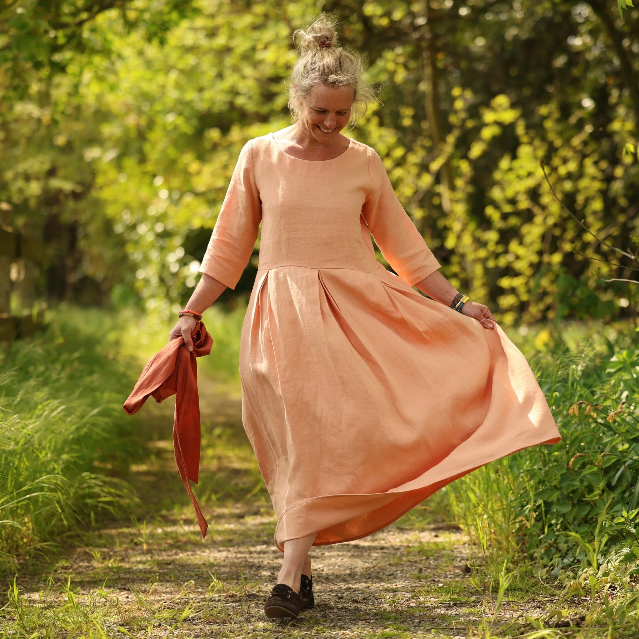 Robe Louisa manches 3/4 – Lin abricot - Image 13