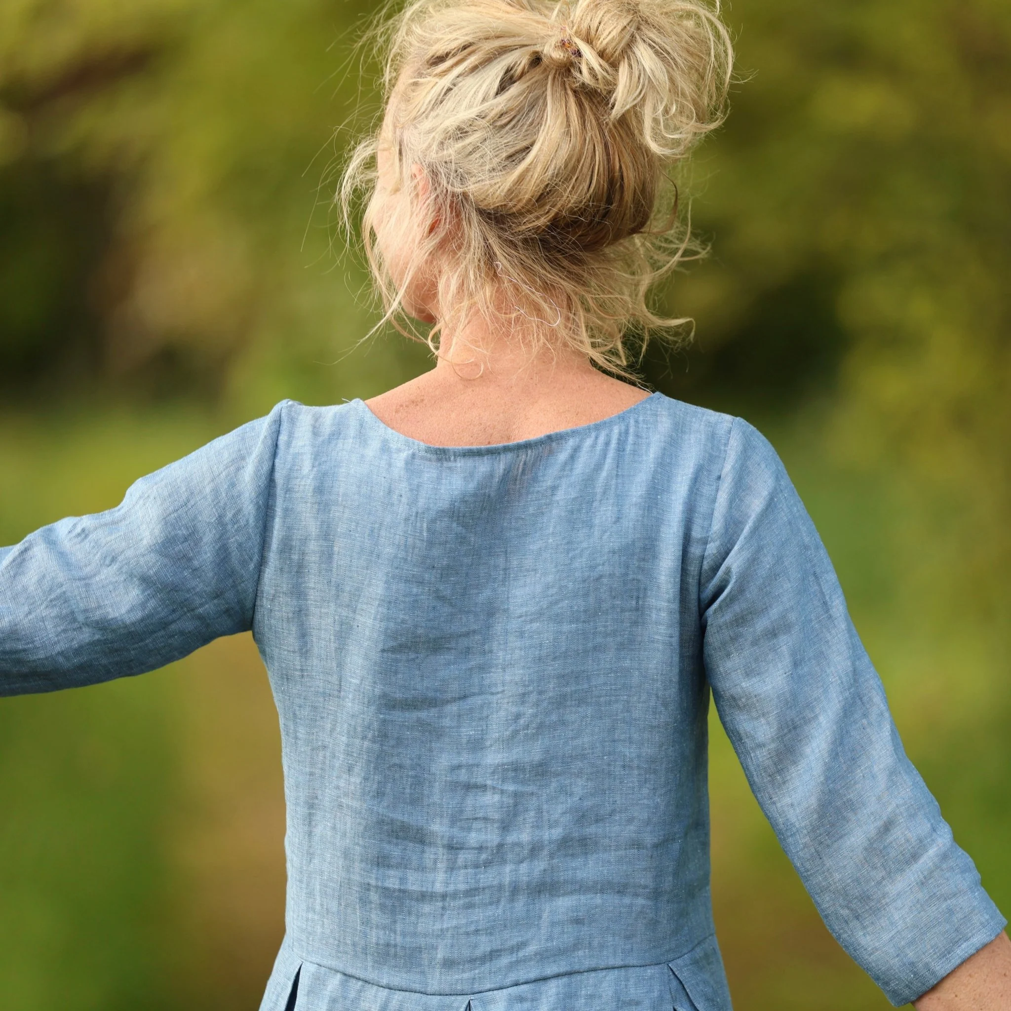 Robe Louisa manches 3/4 – Lin chiné denim - Image 11