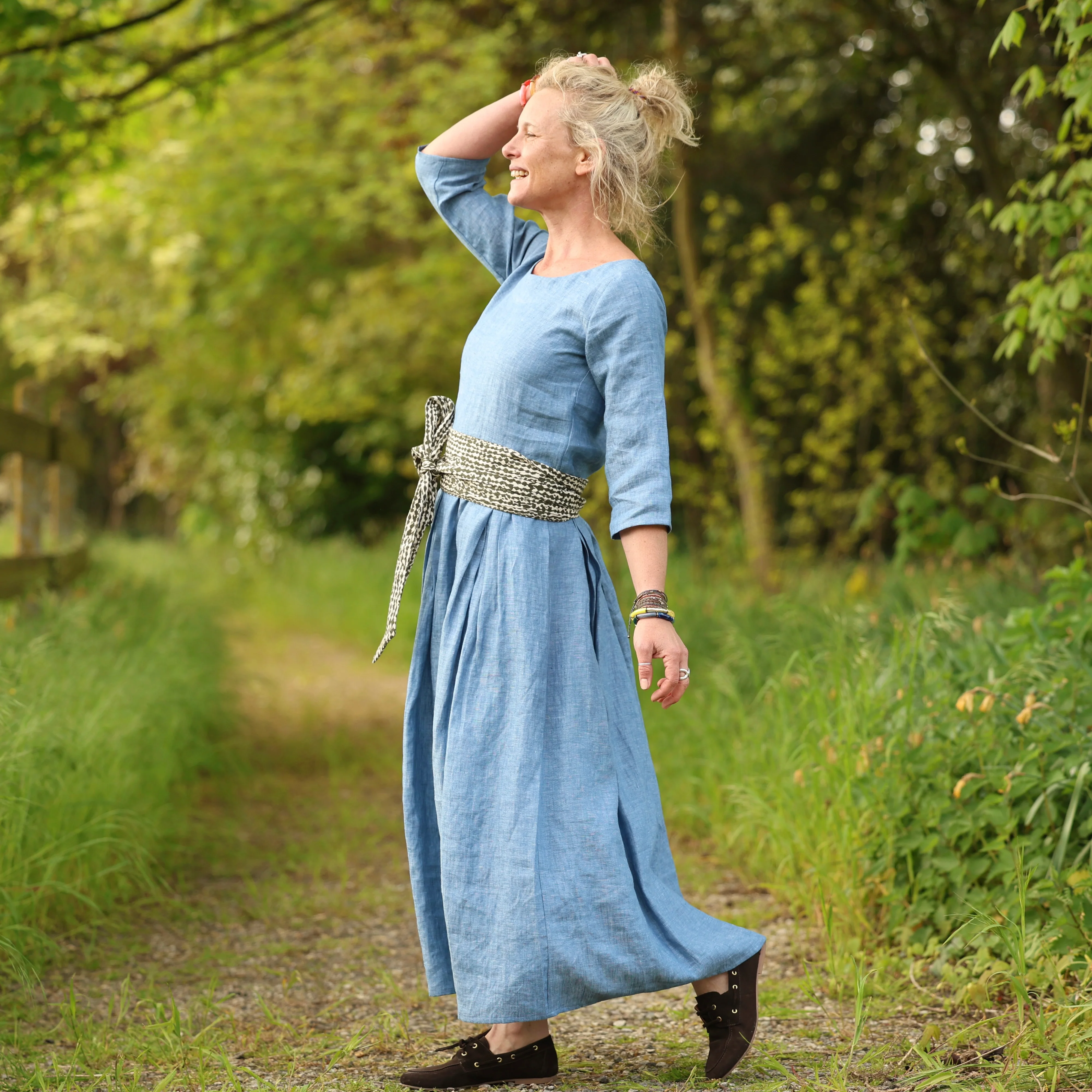 Robe Louisa manches 3/4 – Lin chiné denim - Image 12