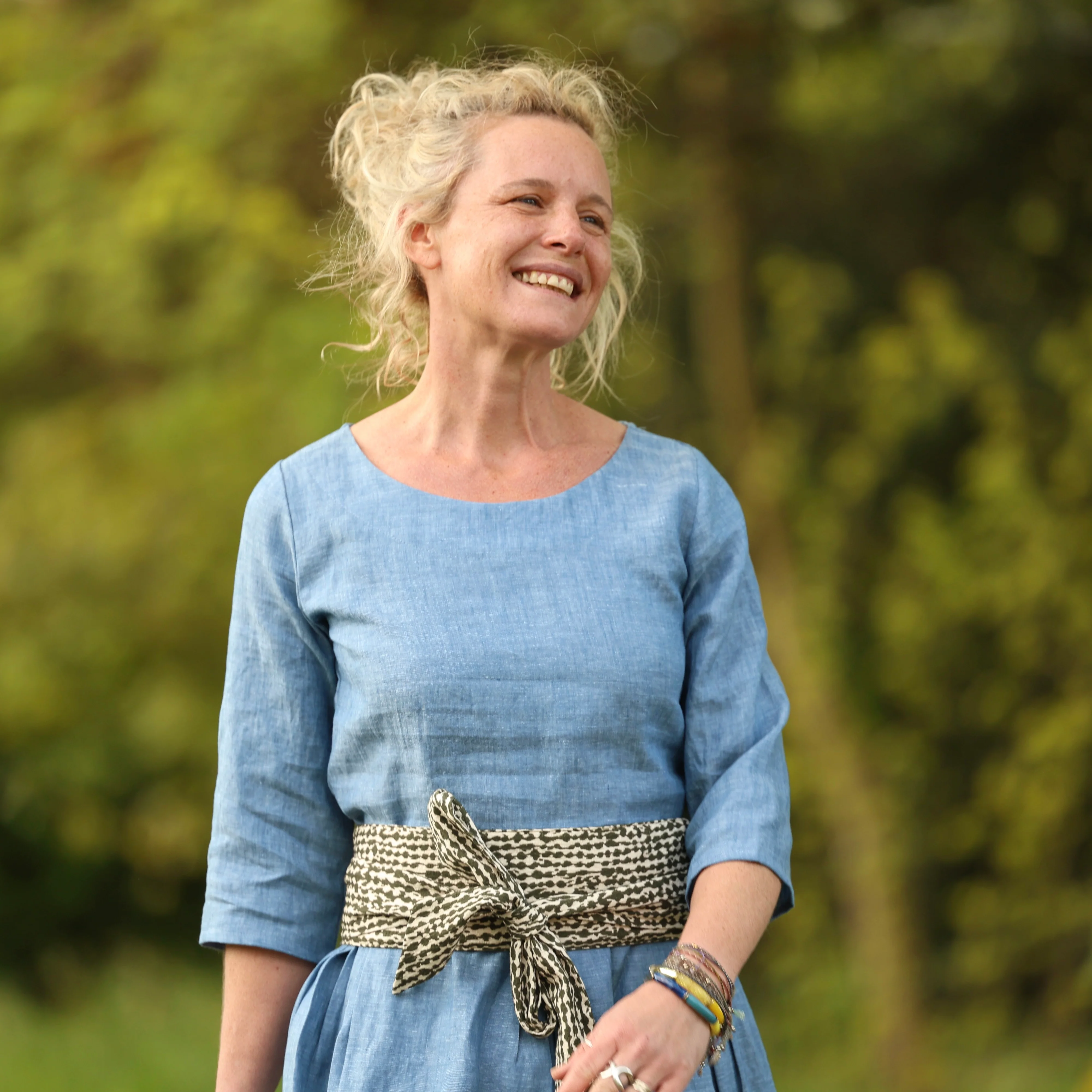 Robe Louisa manches 3/4 – Lin chiné denim - Image 14