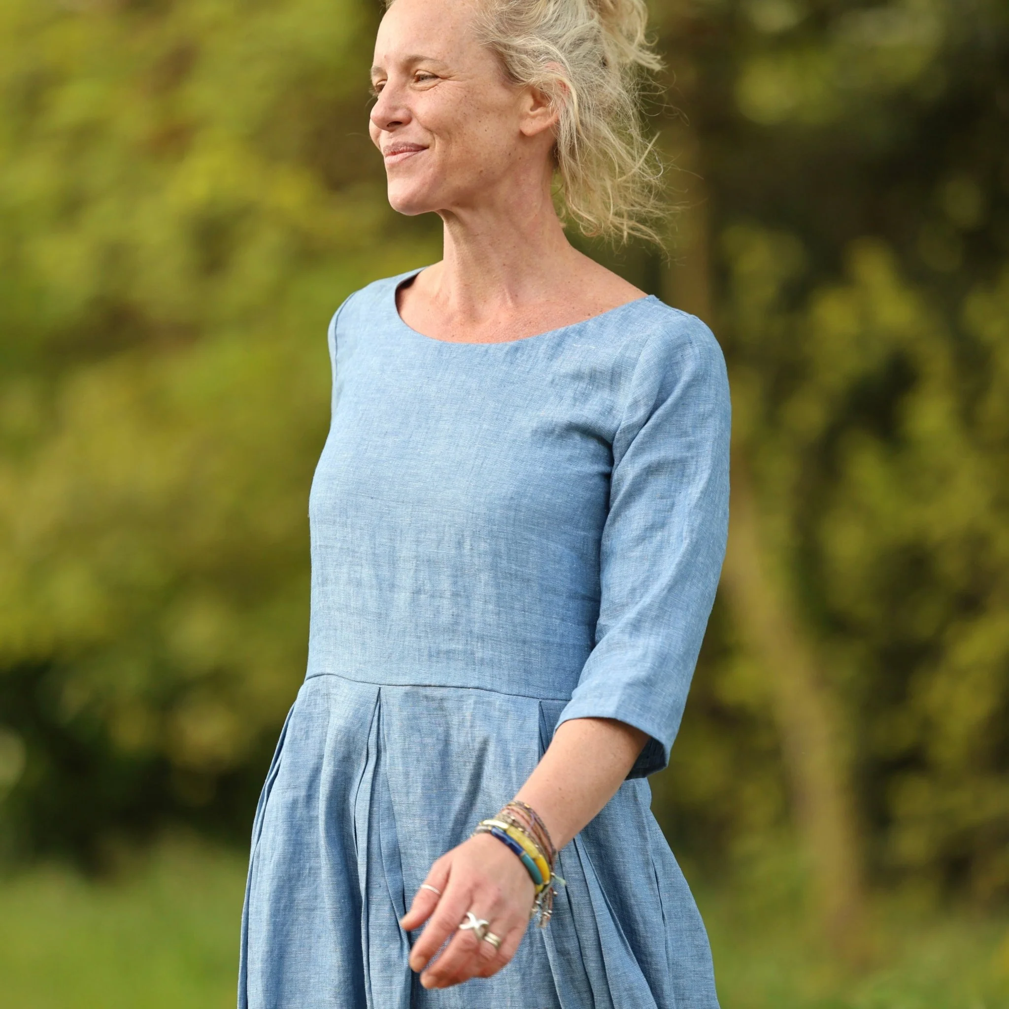 Robe Louisa manches 3/4 – Lin chiné denim - Image 9