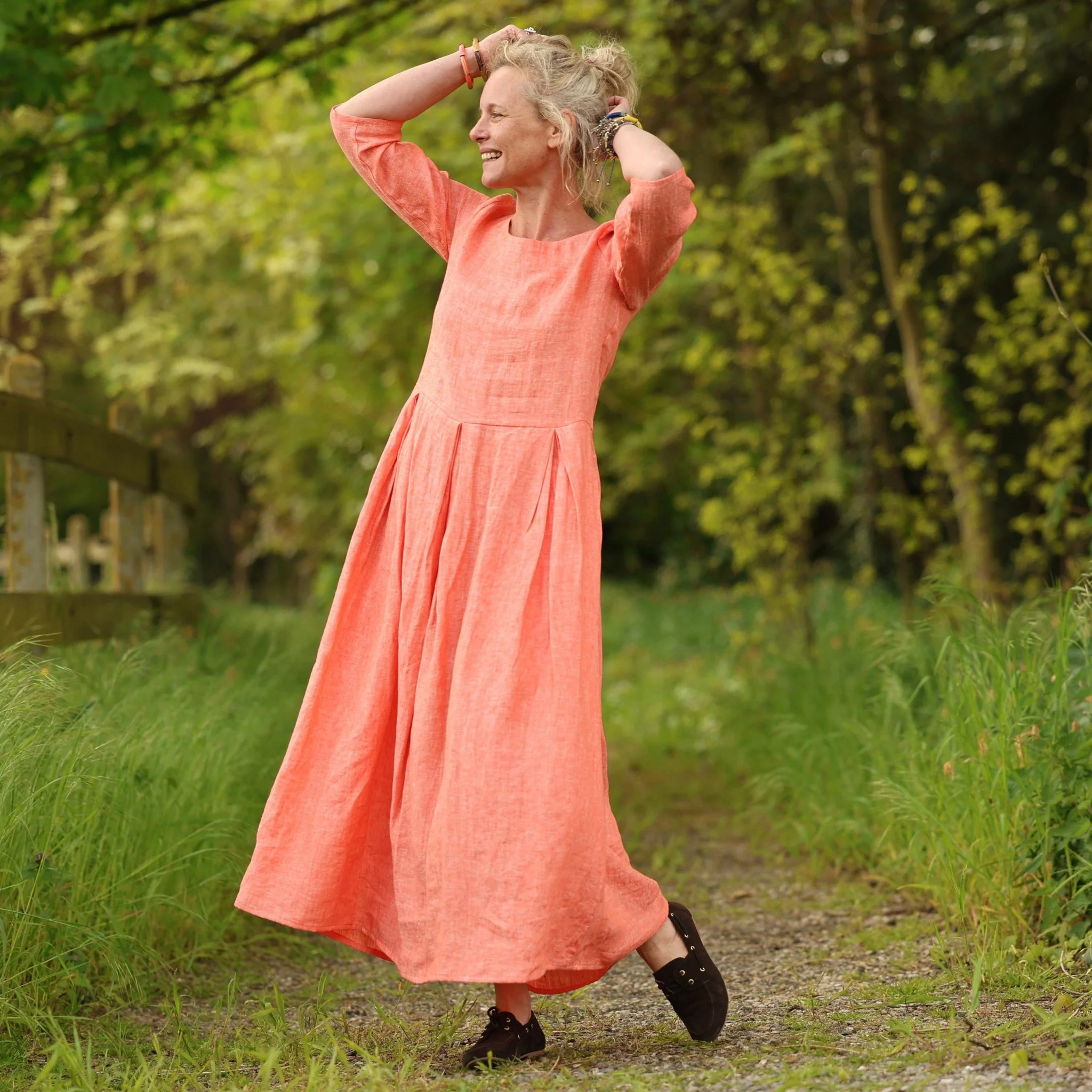 Robe Louisa manches 3/4 – Lin chiné orange pep's