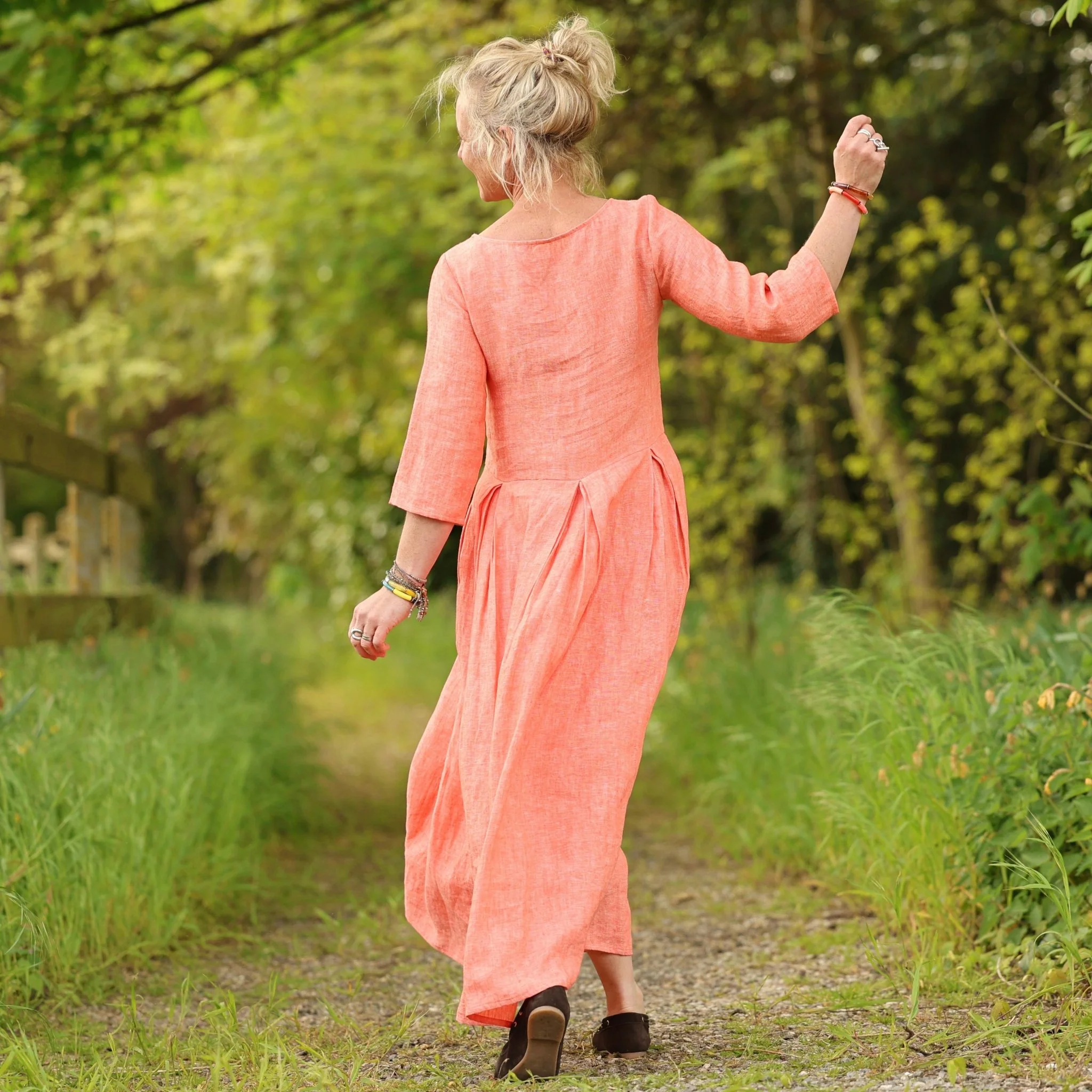 Robe Louisa manches 3/4 – Lin chiné orange pep's - Image 4