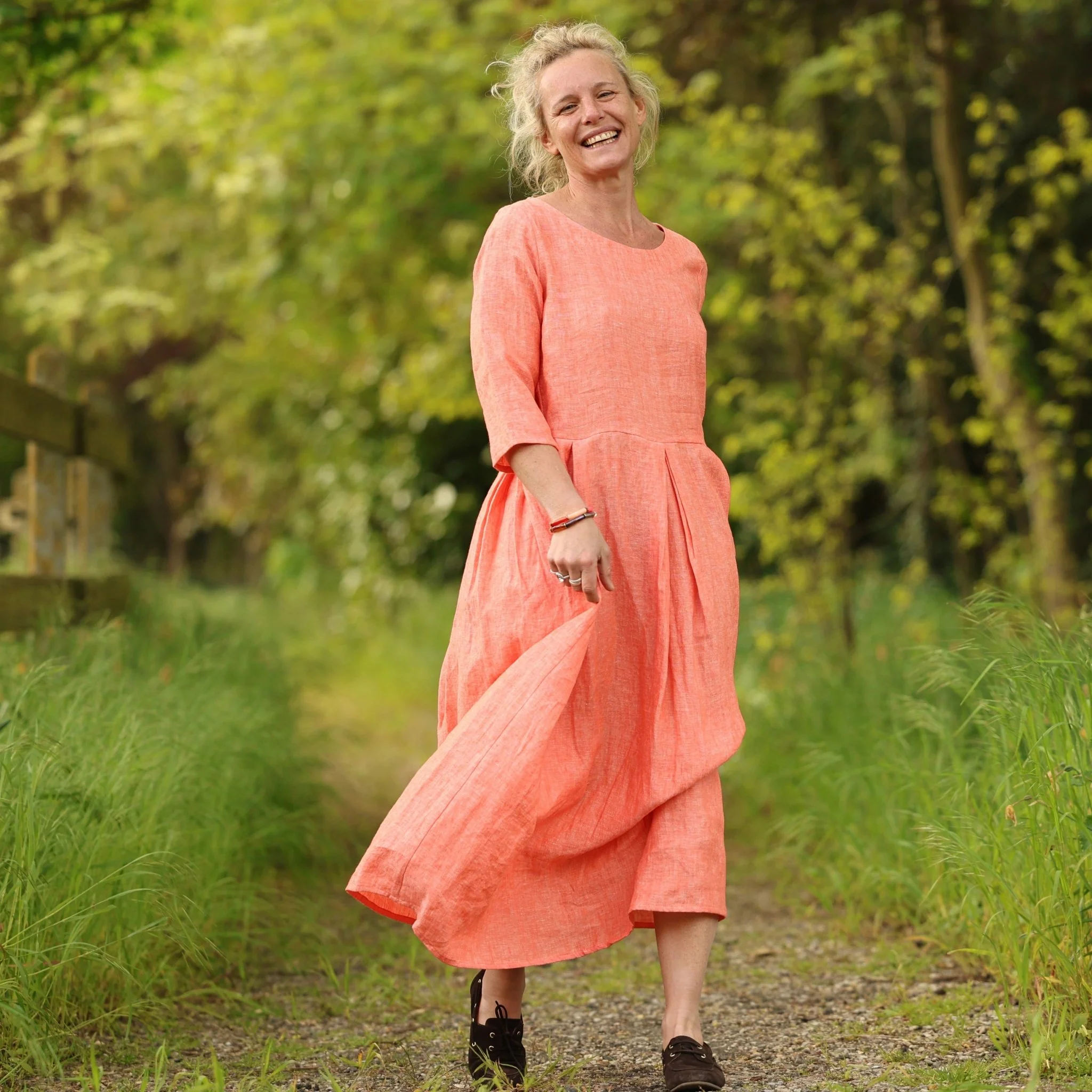 Robe Louisa manches 3/4 – Lin chiné orange pep's - Image 5
