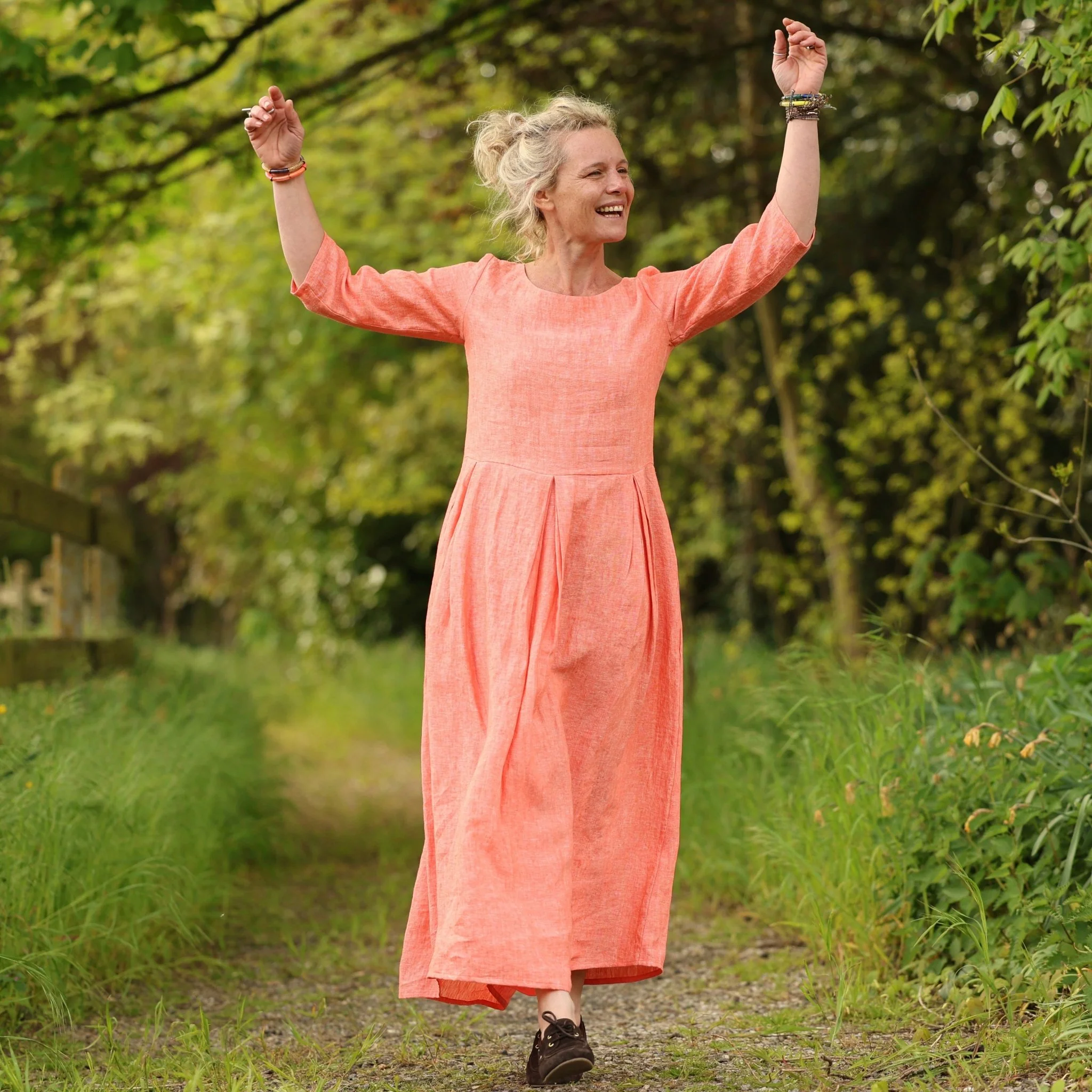 Robe Louisa manches 3/4 – Lin chiné orange pep's - Image 6