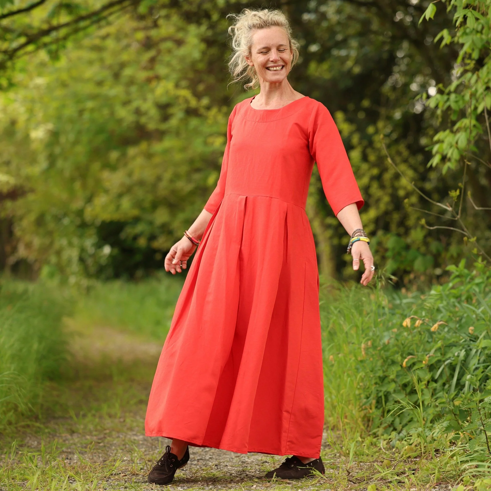 Robe Louisa manches 3/4 – Viscose/lin orange crépuscule - Image 4