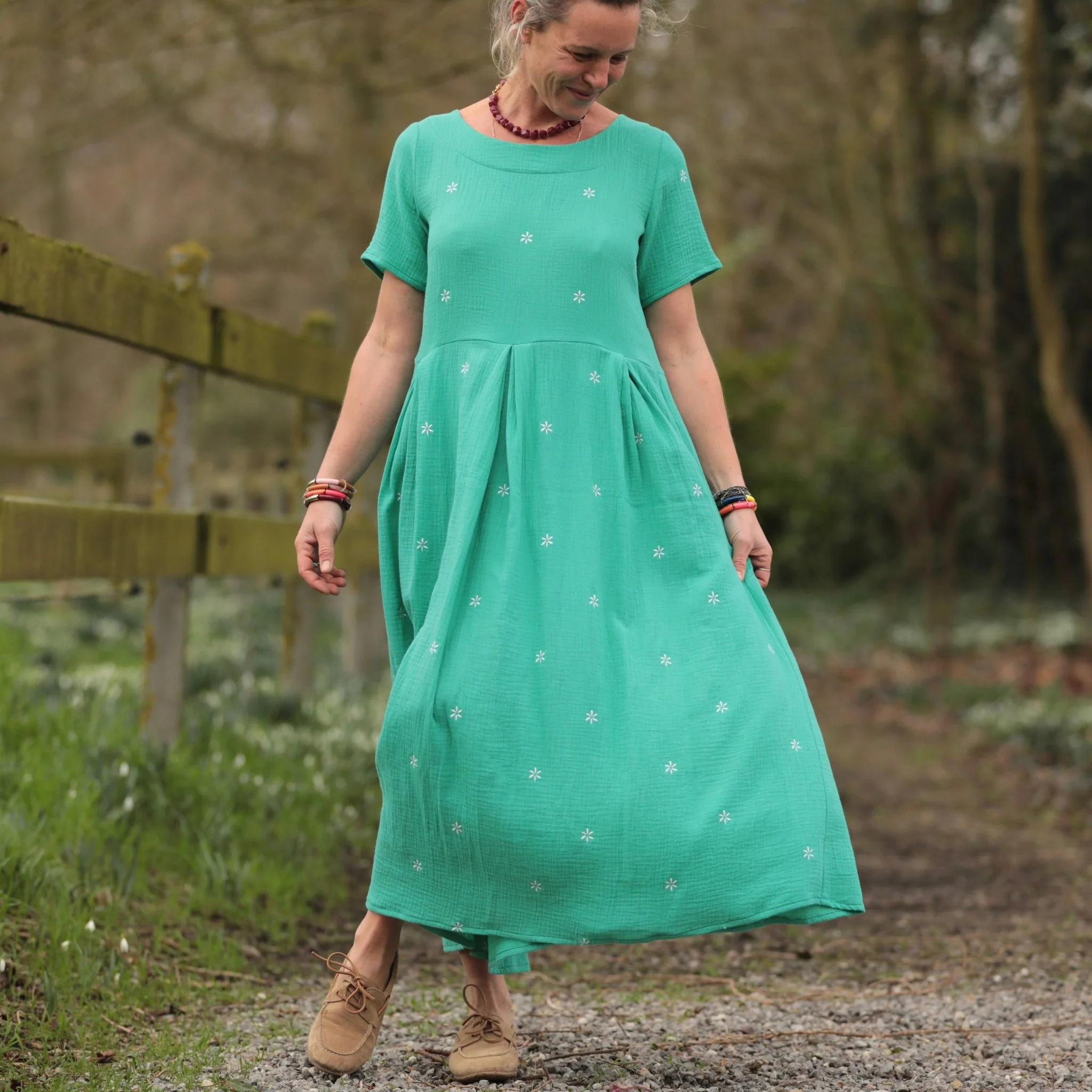 Robe Louisa - Double gaze de coton brodée vert pep's - Image 7