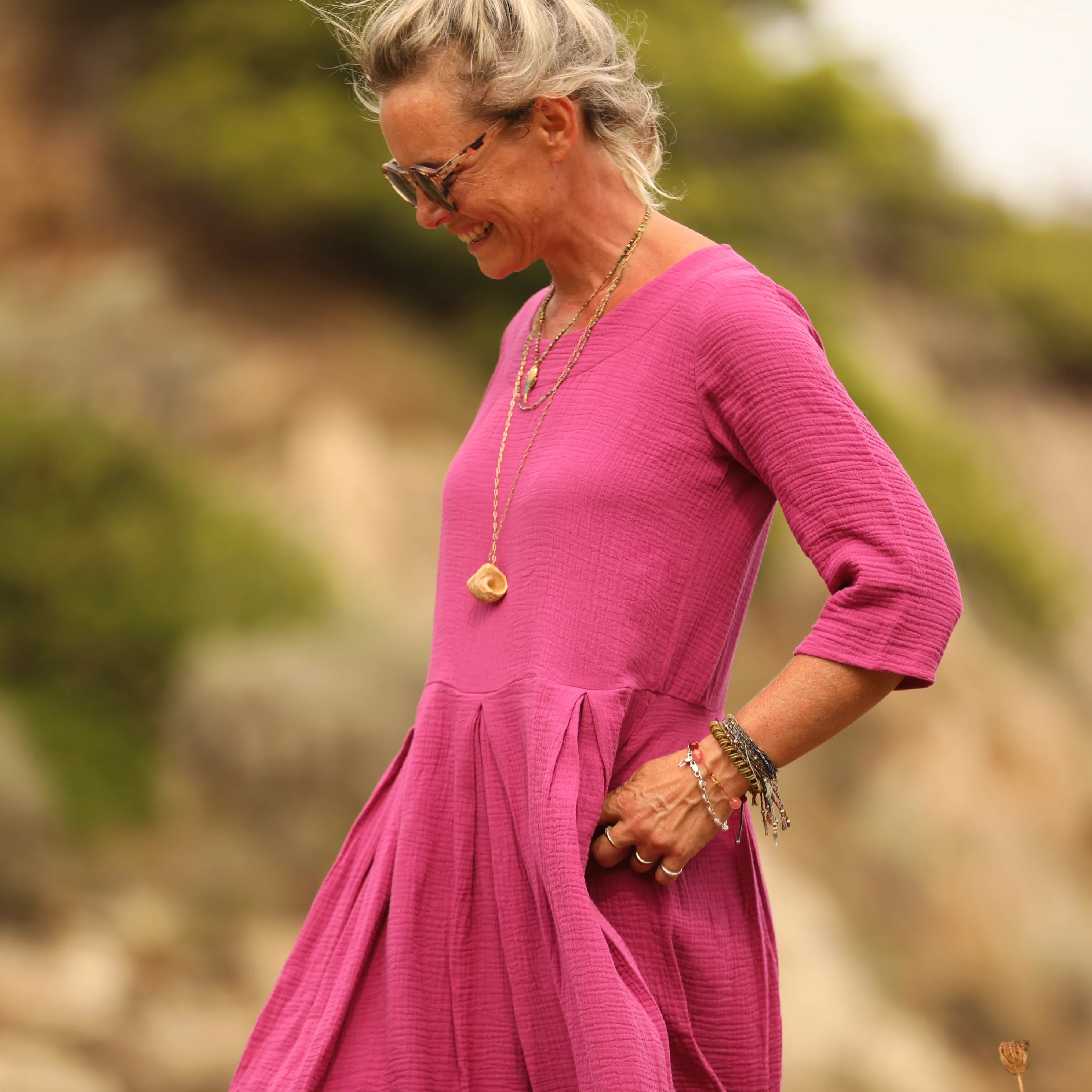 Robe Louisa double gaze de coton bougainvillier - Image 5