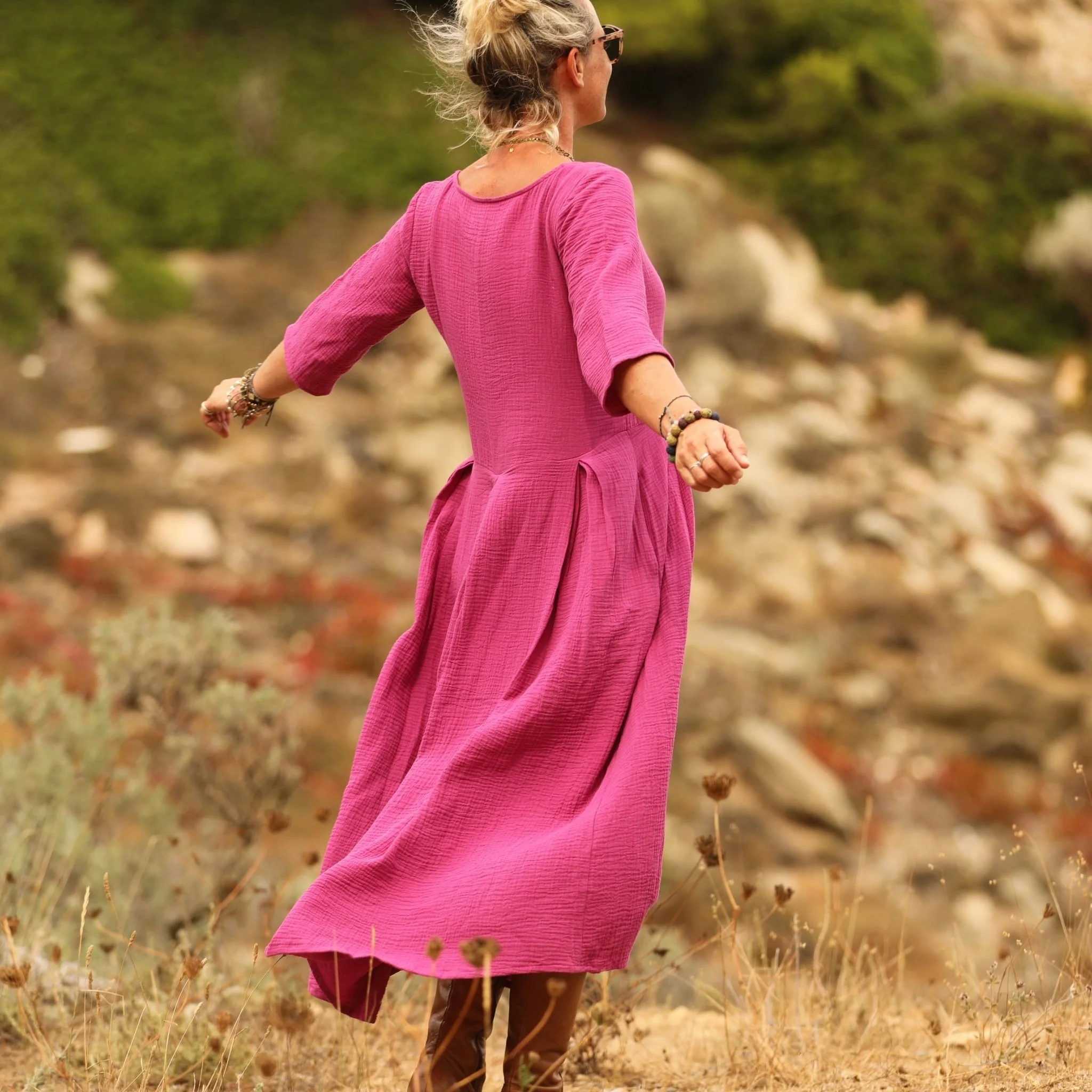 Robe Louisa double gaze de coton bougainvillier - Image 6