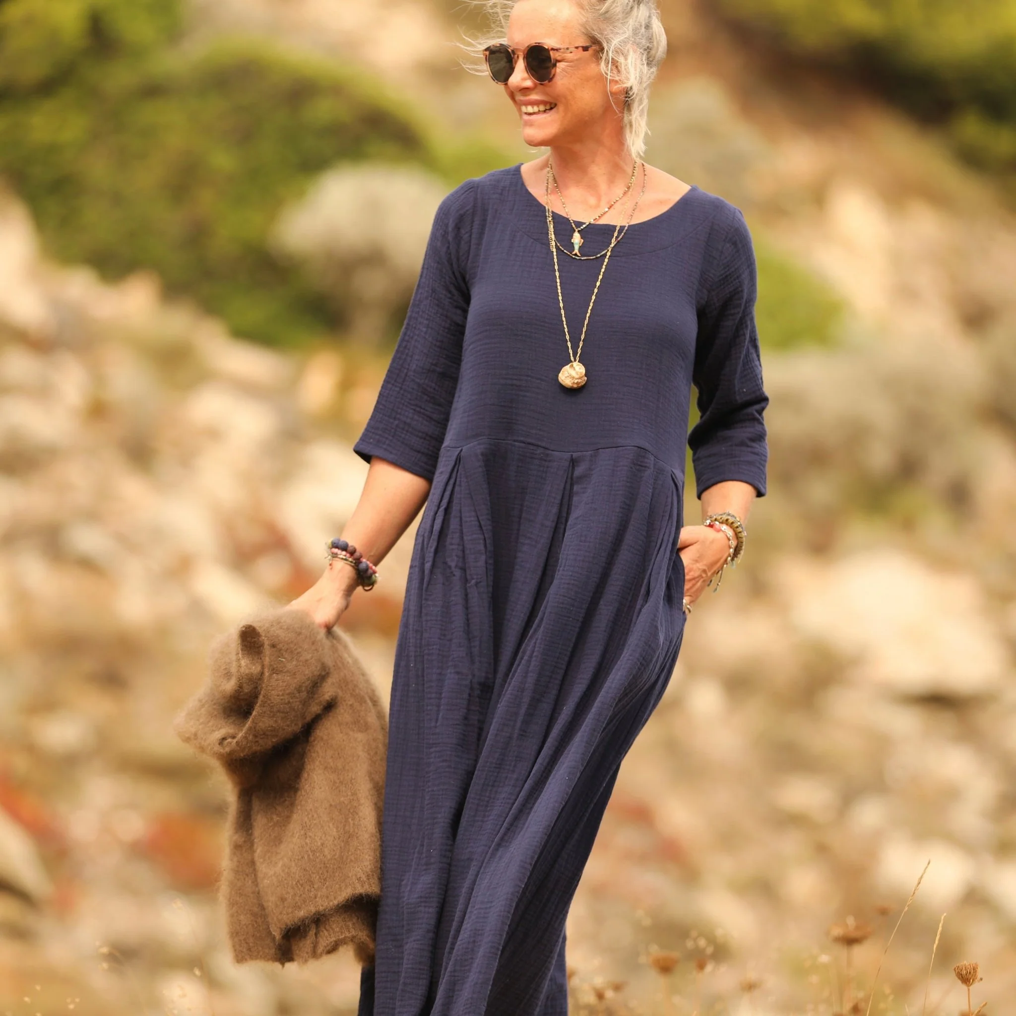 Robe Louisa double gaze de coton bleu nuit - Image 10